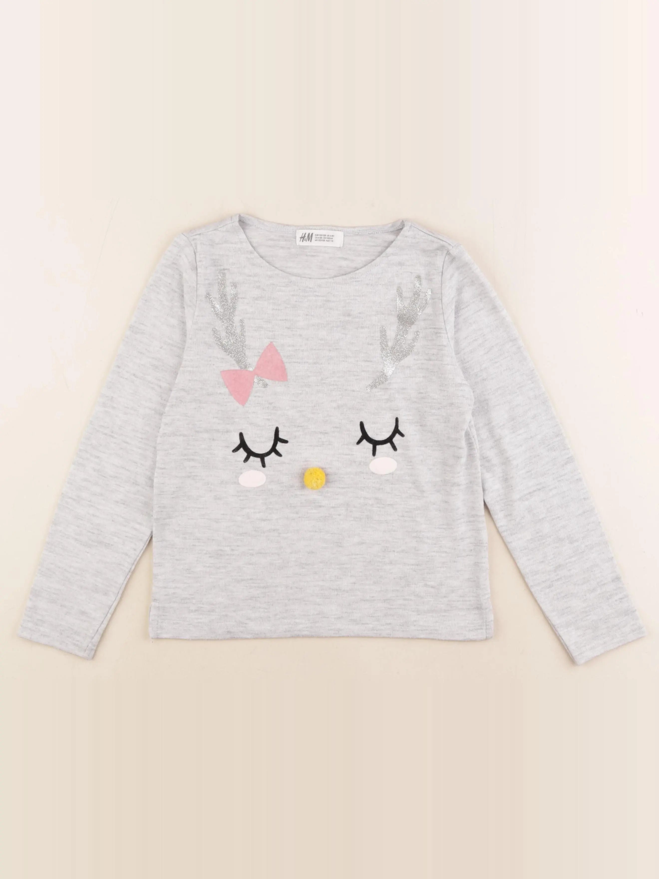 H&M - tee-shirt gris, argent - 6/8 ans