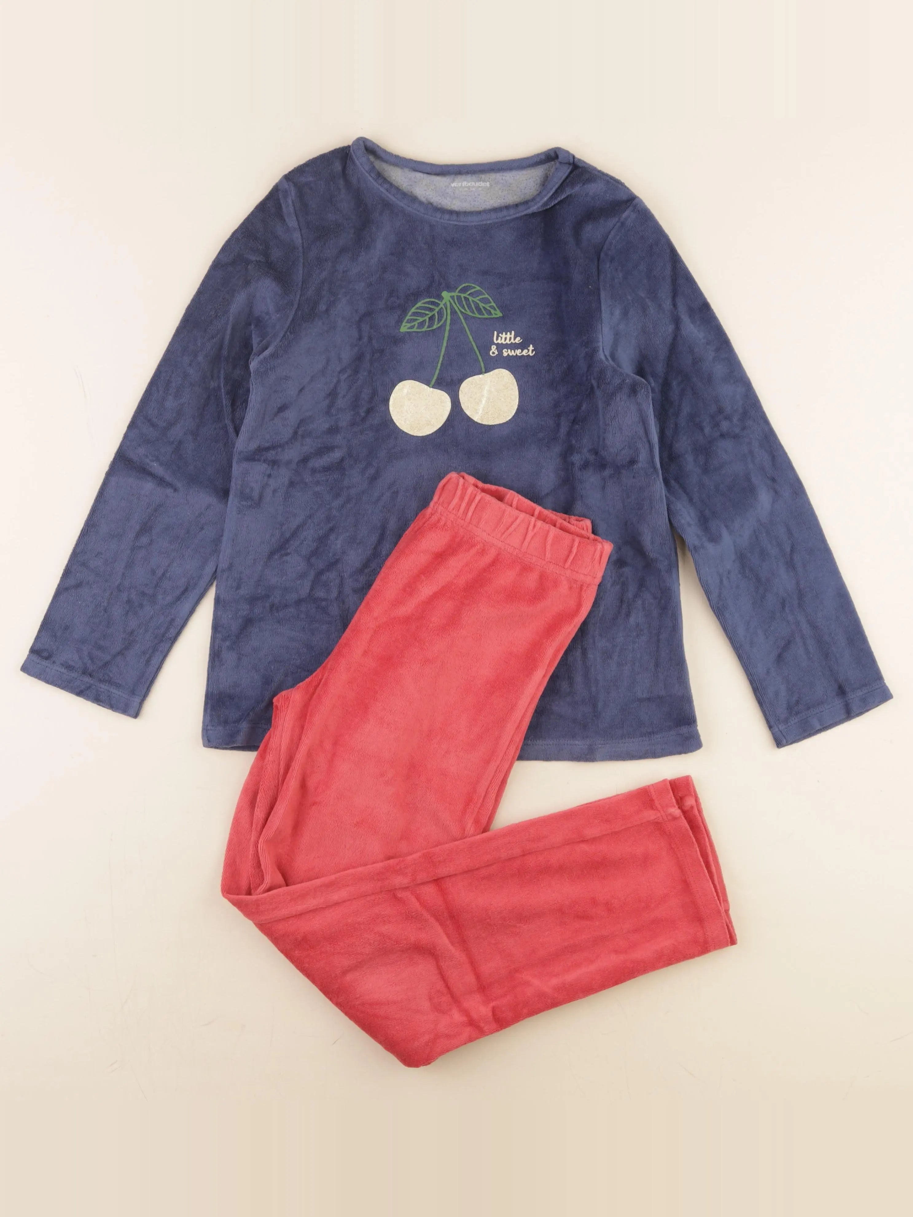 Vertbaudet - pyjama velours bleu, rouge - 10 ans