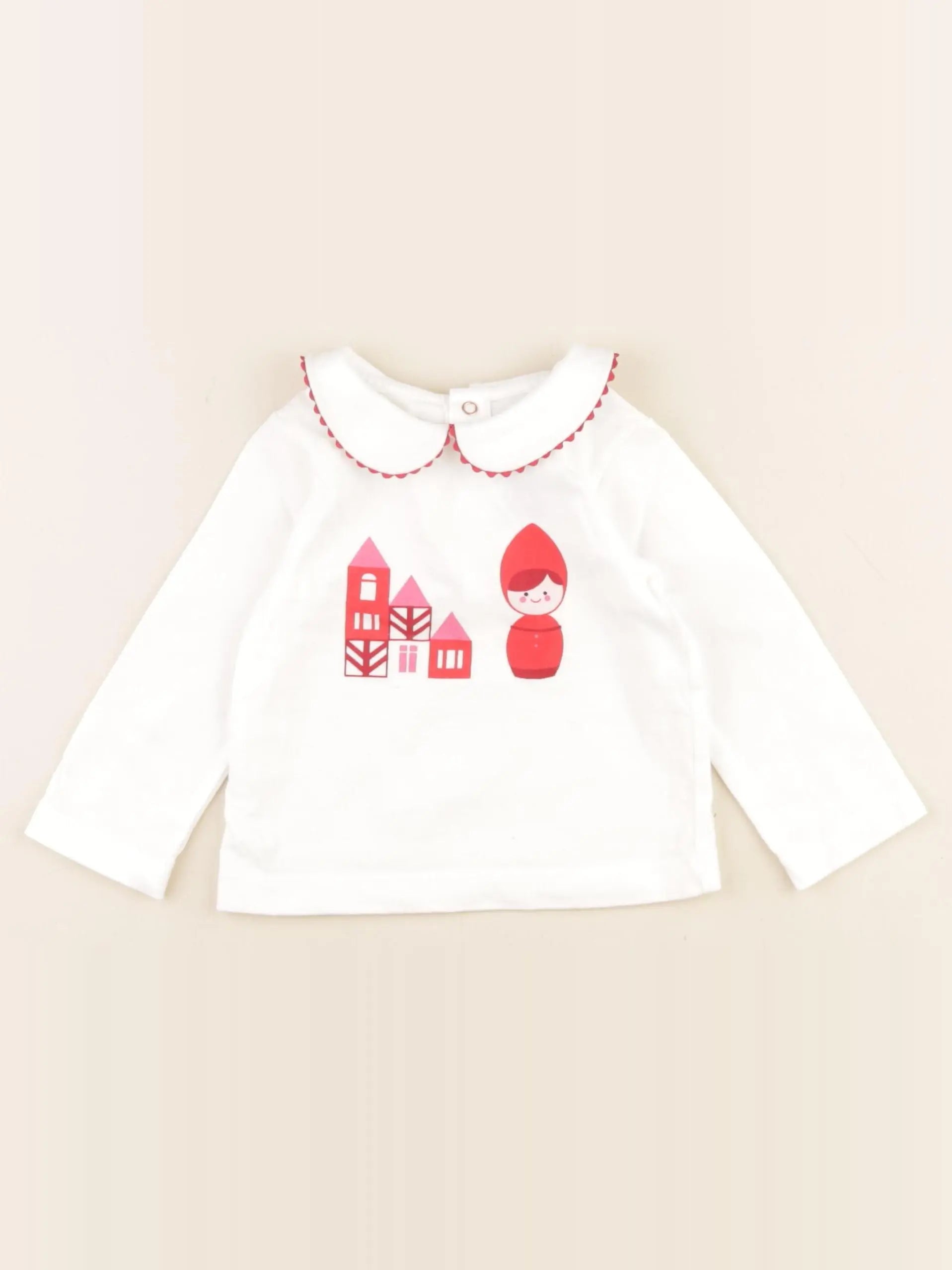 Jacadi - tee-shirt blanc, rouge - 12 mois