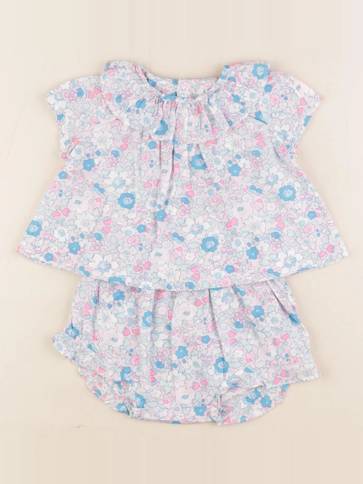 Jacadi - ensemble liberty bleu, rose - 6 mois