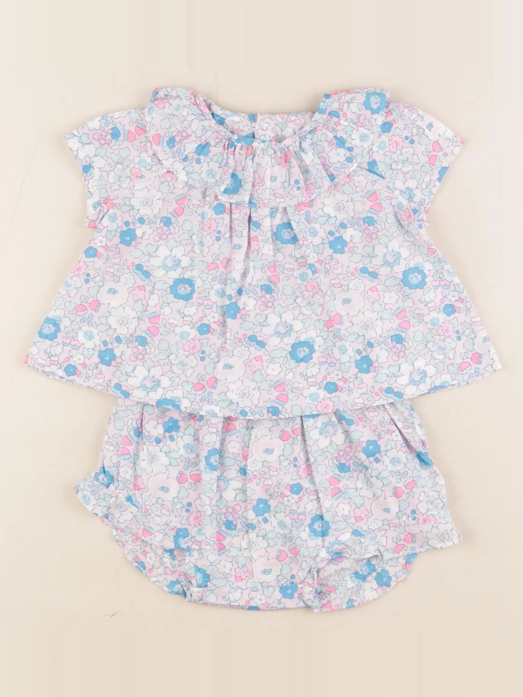 Jacadi - ensemble liberty bleu, rose - 6 mois