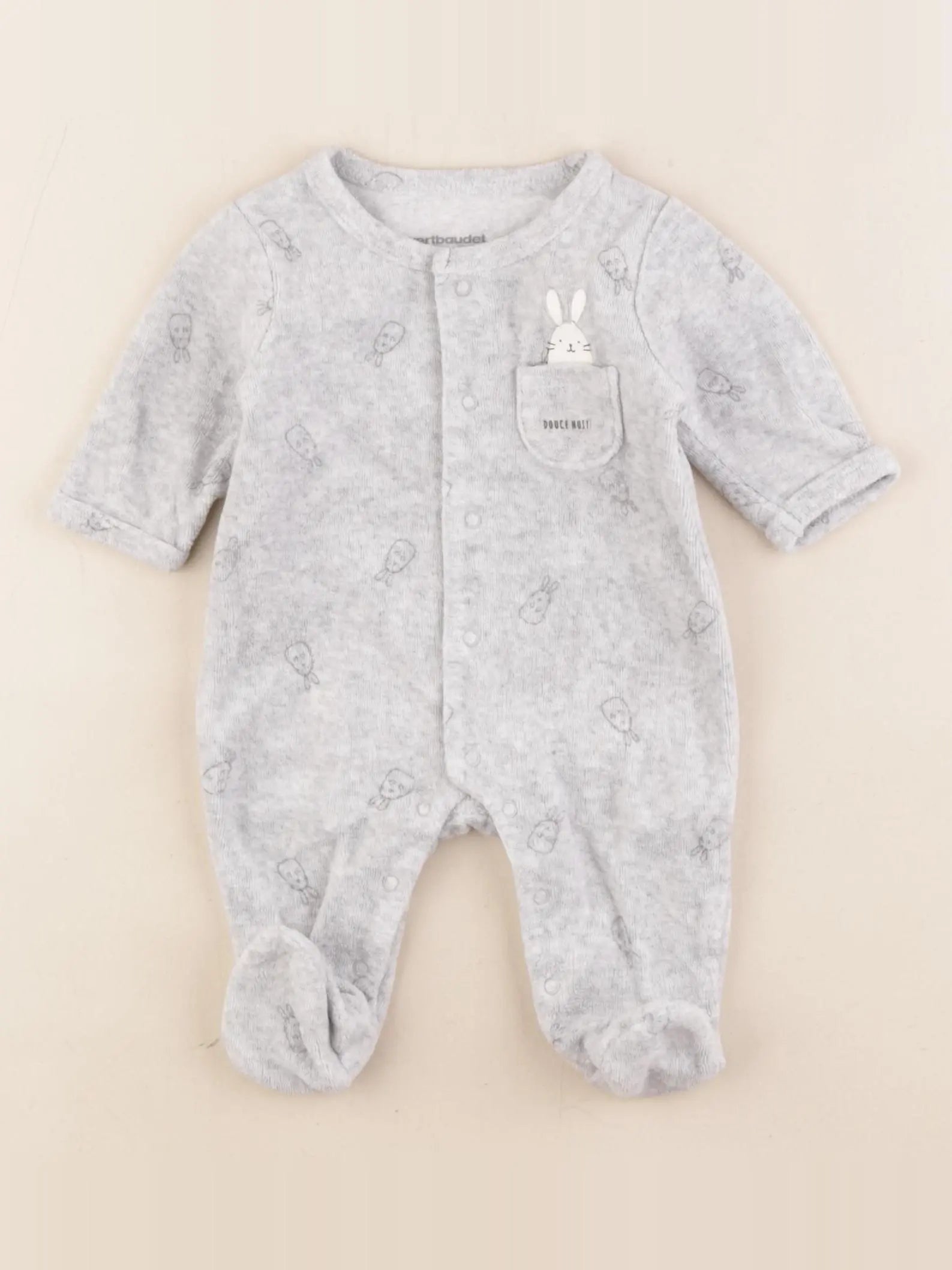 Vertbaudet - pyjama velours gris - 1 mois