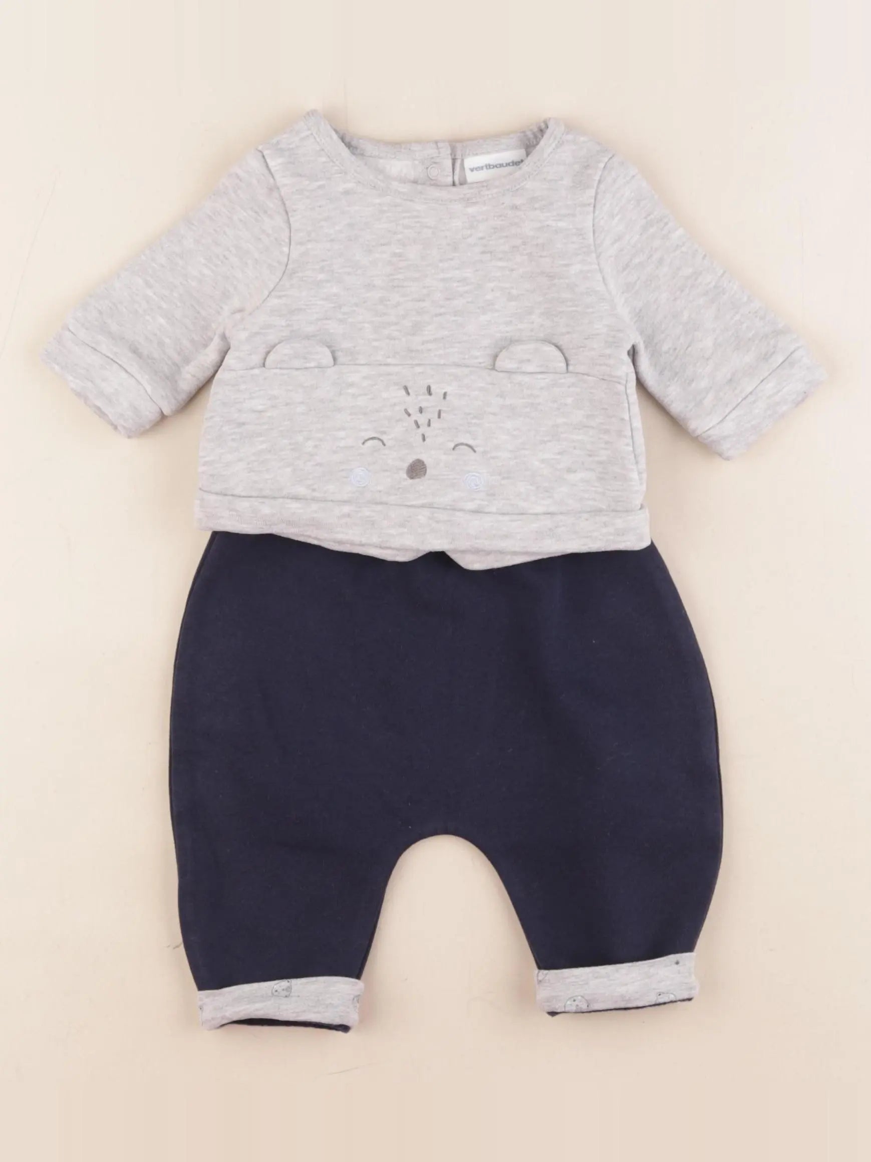 Vertbaudet - ensemble bleu, gris - 1 mois