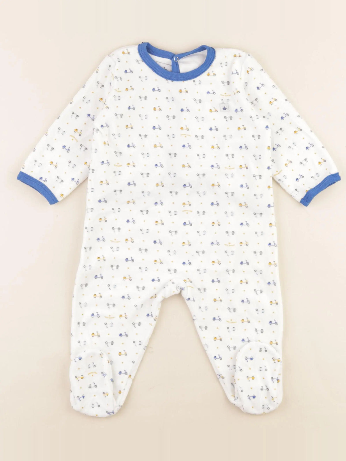 Petit Bateau - pyjama velours blanc, bleu - 9 mois
