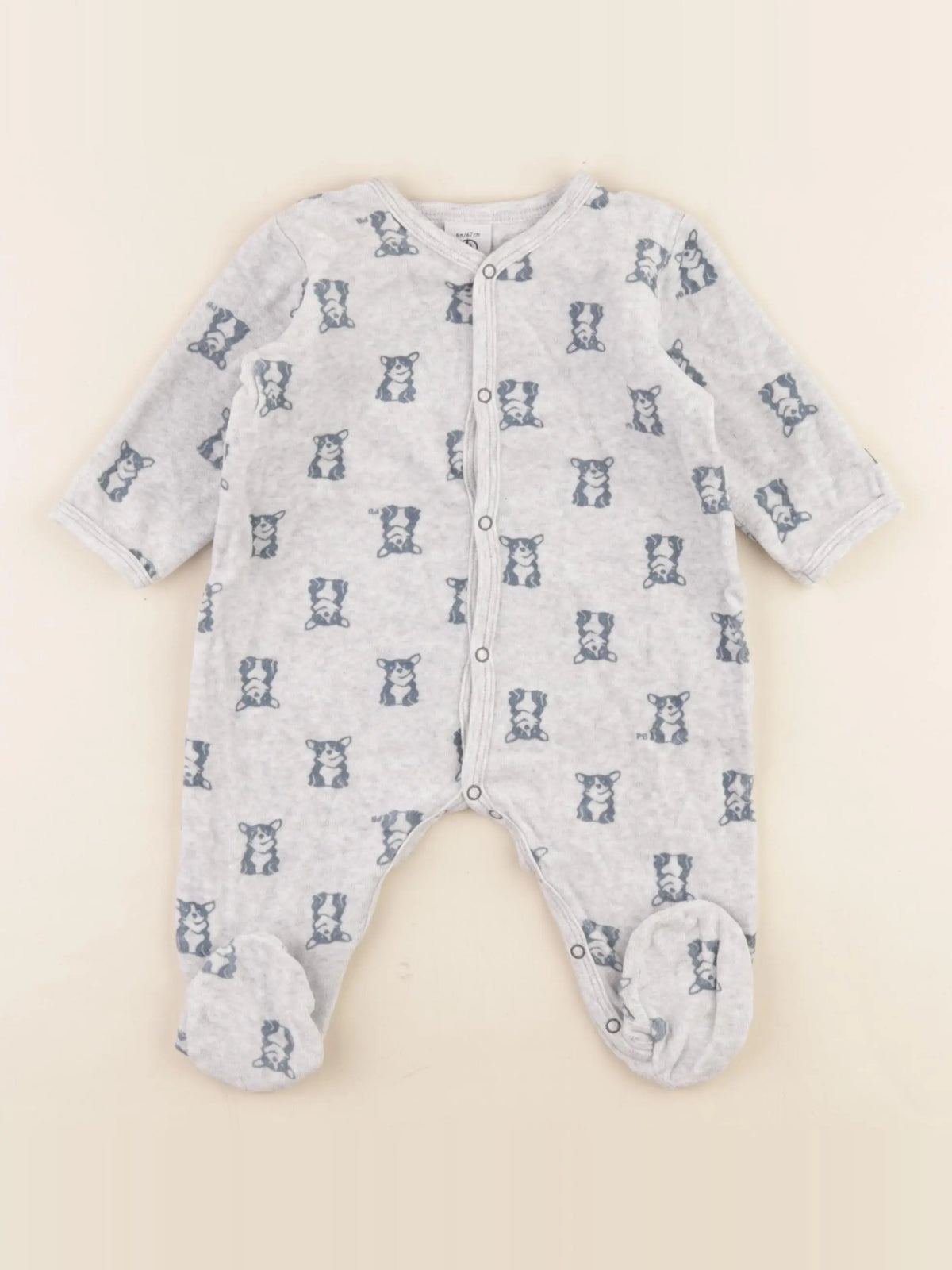 Petit Bateau - pyjama velours gris - 6 mois