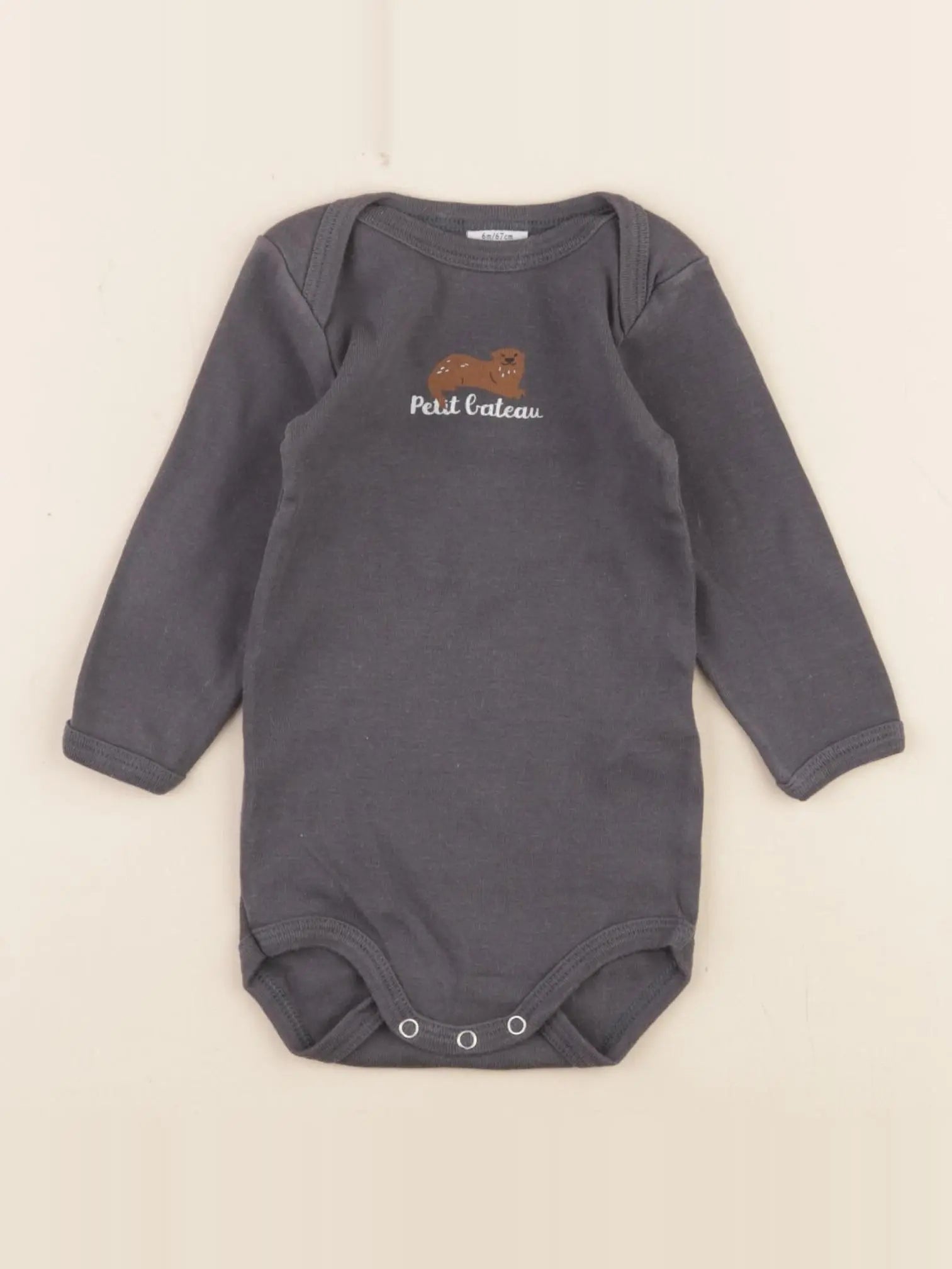 Petit Bateau - body gris - 6 mois