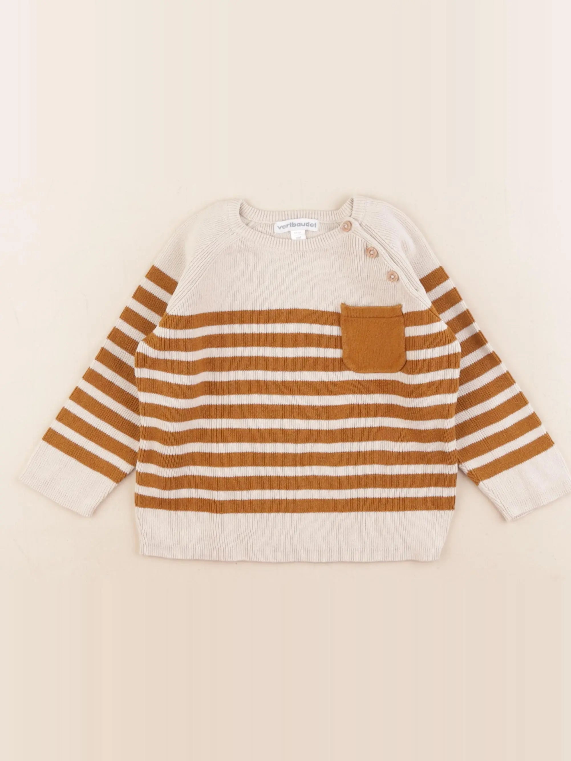 Vertbaudet - pull marron, beige - 18 mois