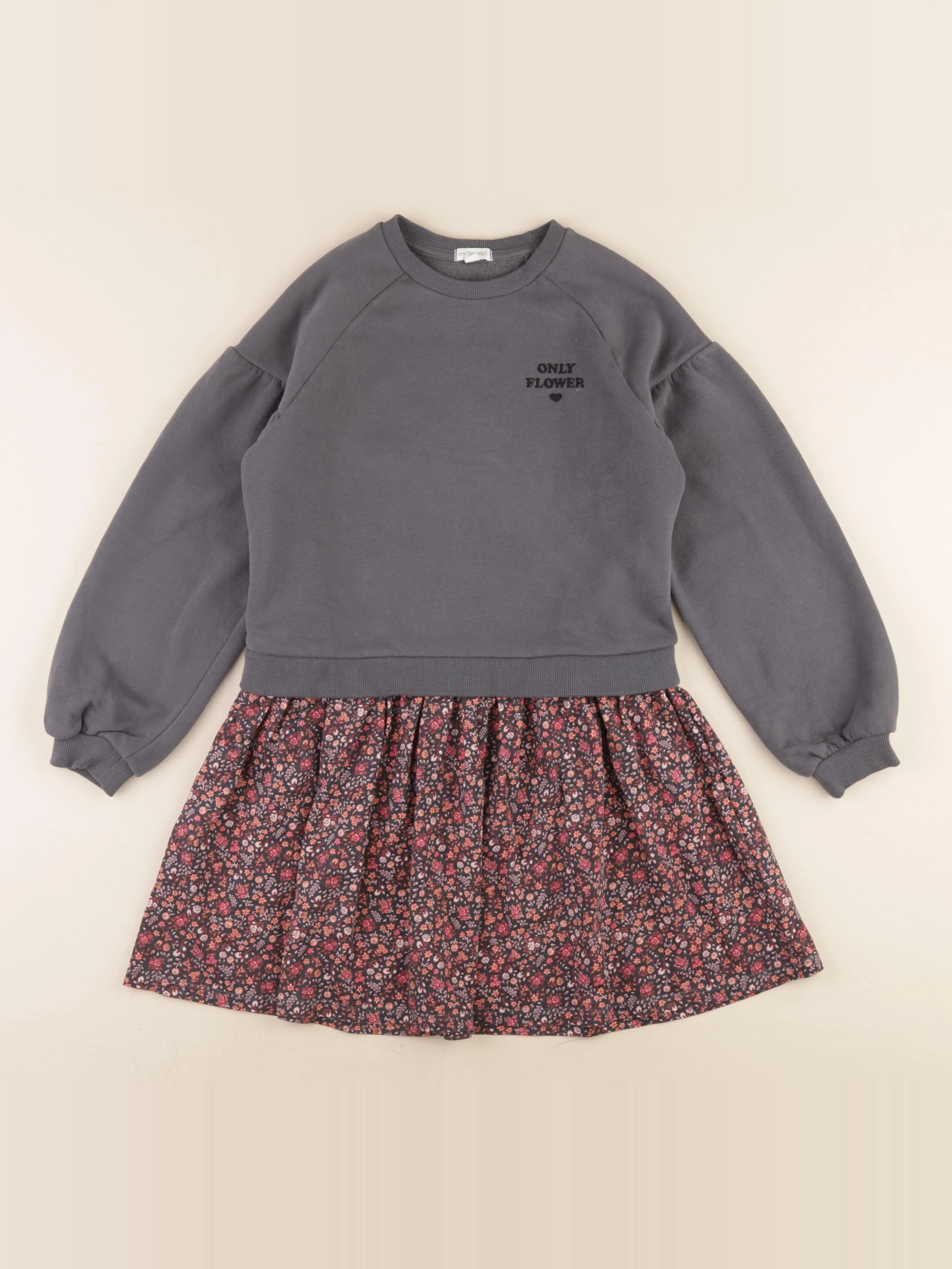 Vertbaudet - robe gris, rose - 10 ans
