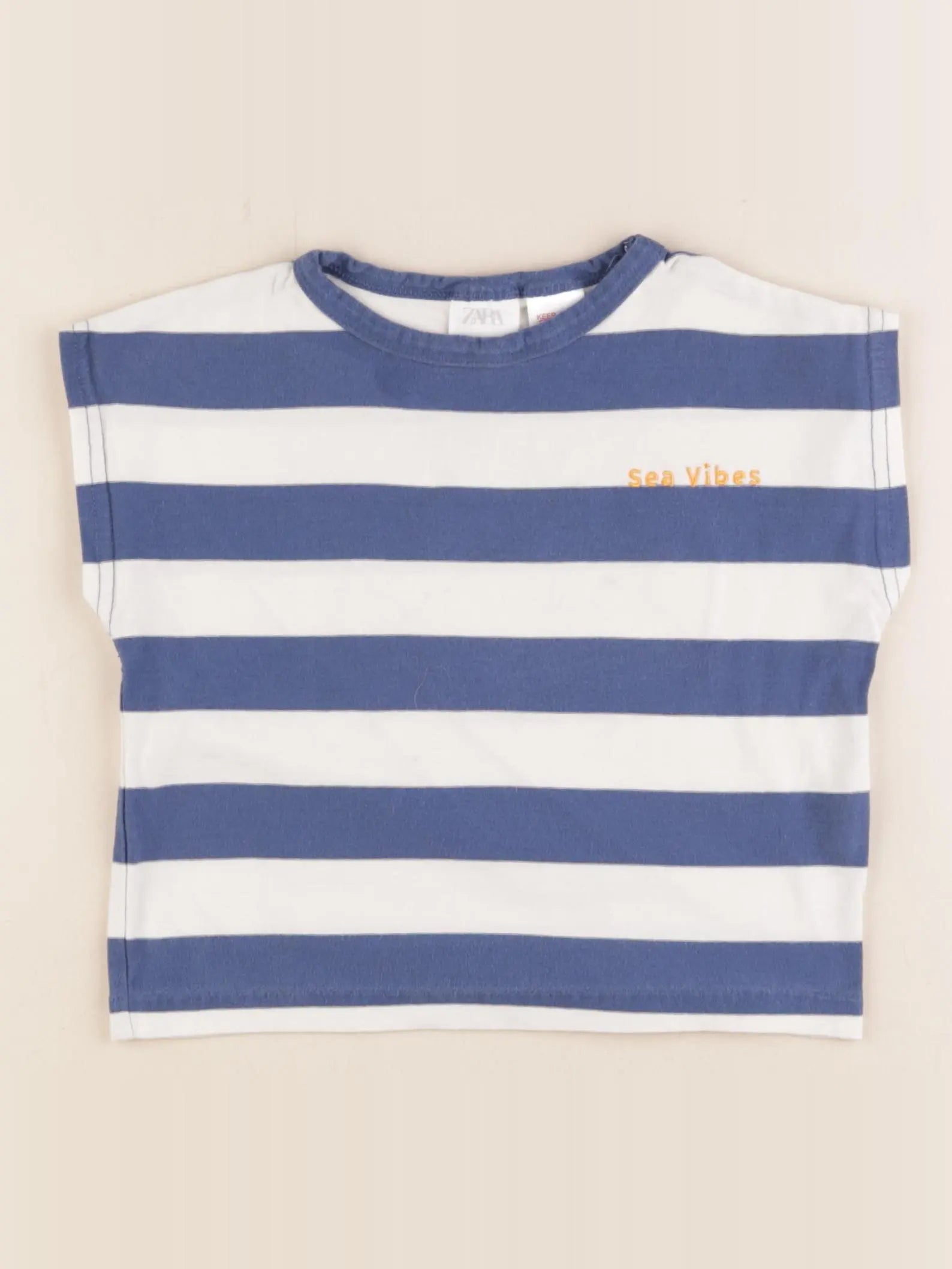 Zara - tee-shirt bleu, blanc - 12/18 mois