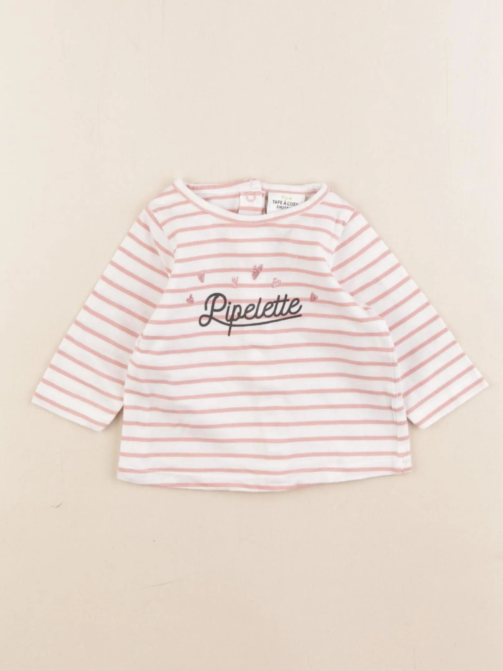 Tape à l'oeil - tee-shirt blanc, rose - 3 mois