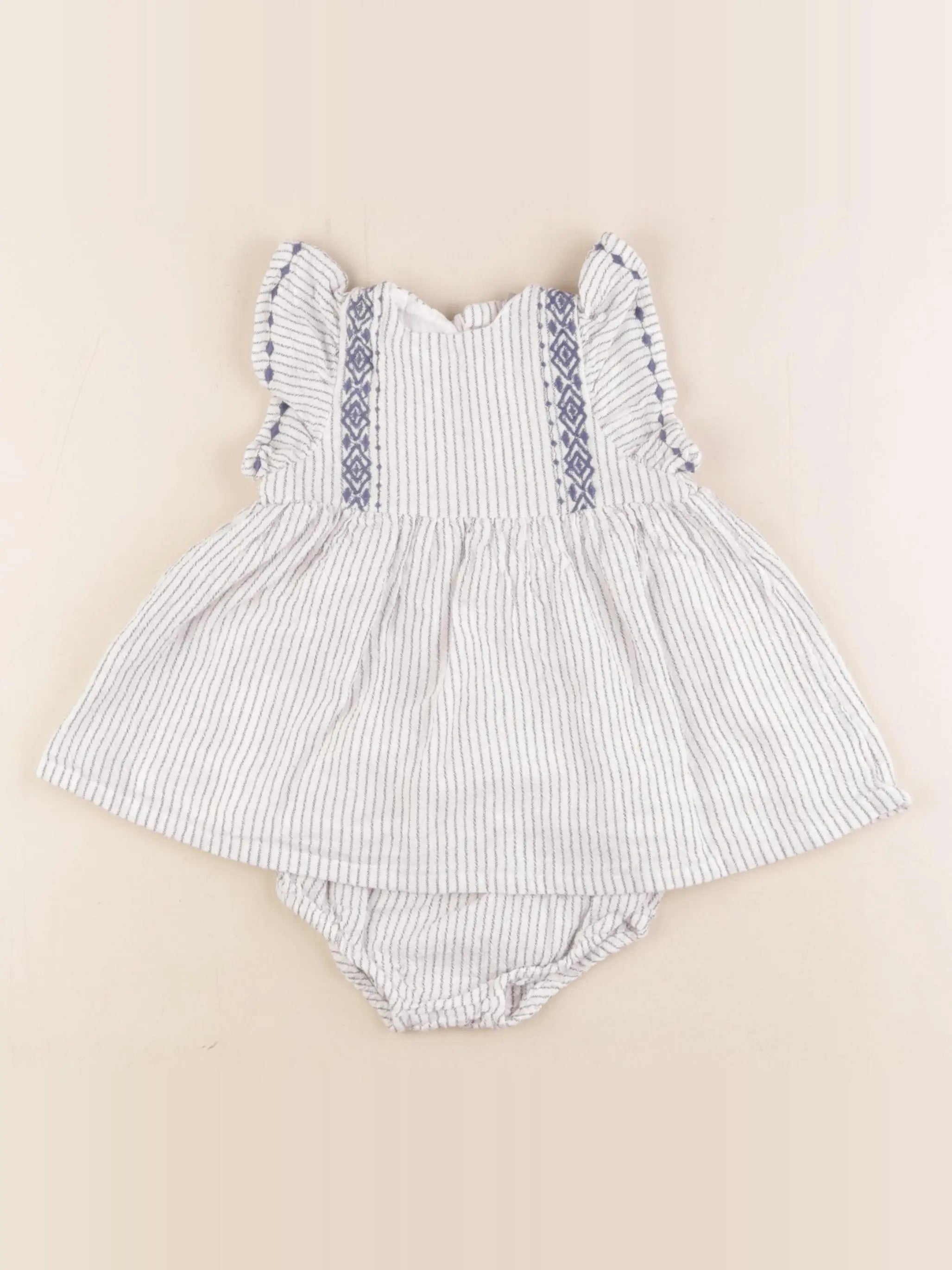 Boutchou - robe blanc, bleu - 6 mois
