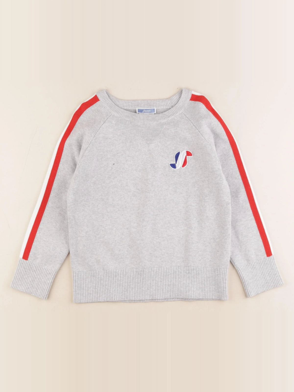 Jacadi - pull gris, rouge - 6 ans