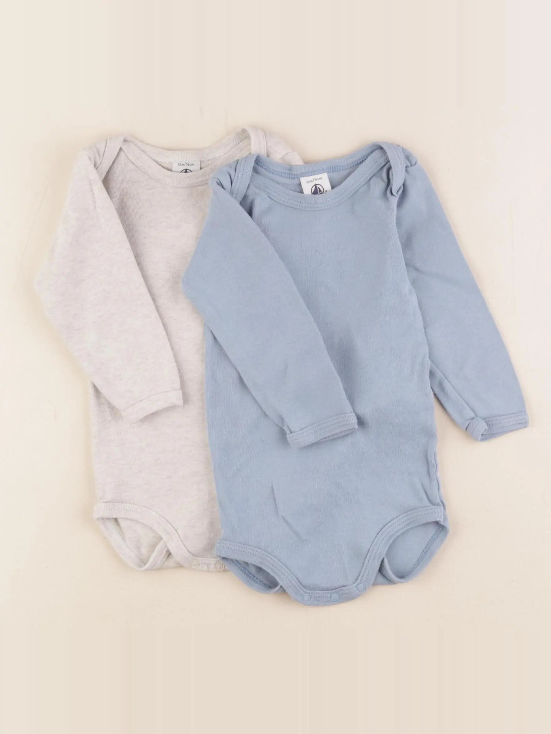 Petit Bateau - body bleu, gris - 12 mois