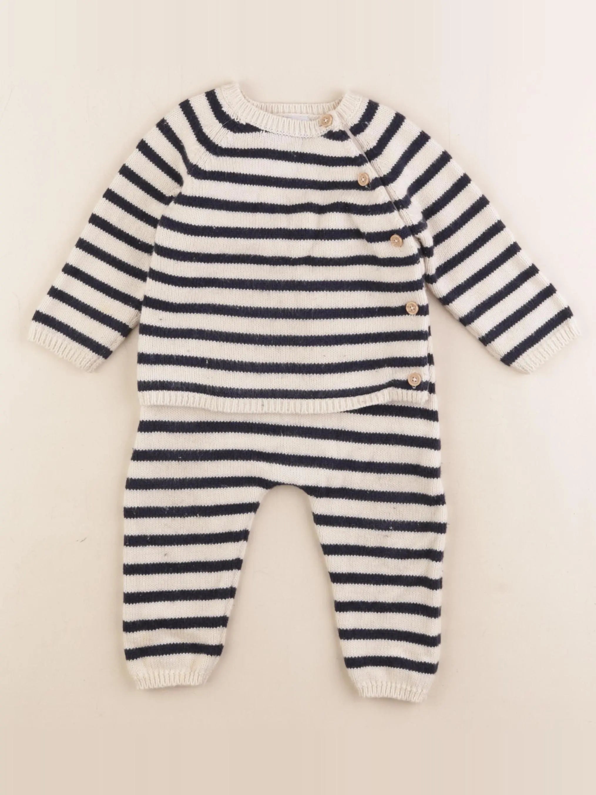 Petit Bateau - ensemble bleu, blanc - 12 mois
