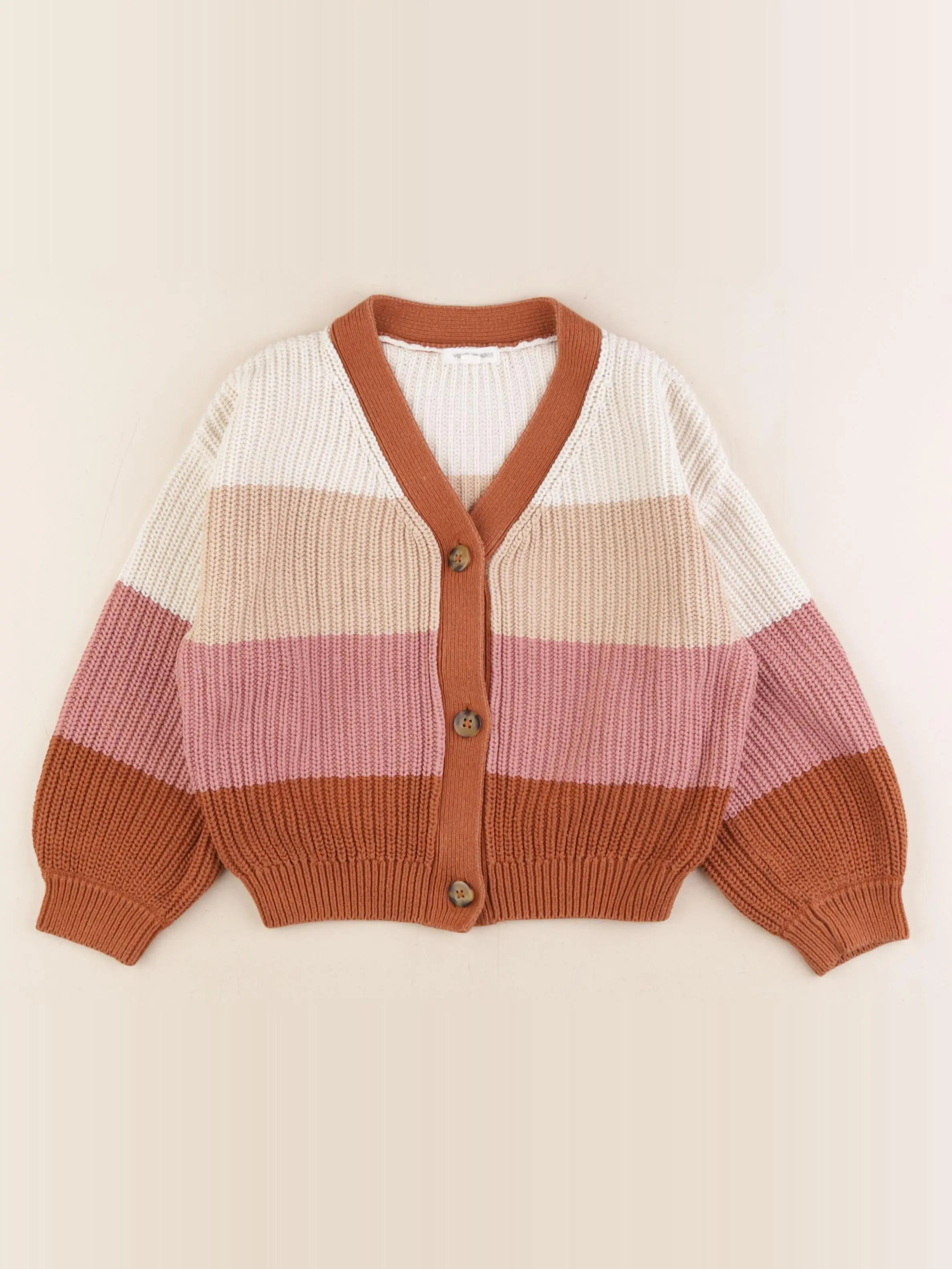 Vertbaudet - gilet marron, rose - 6 ans