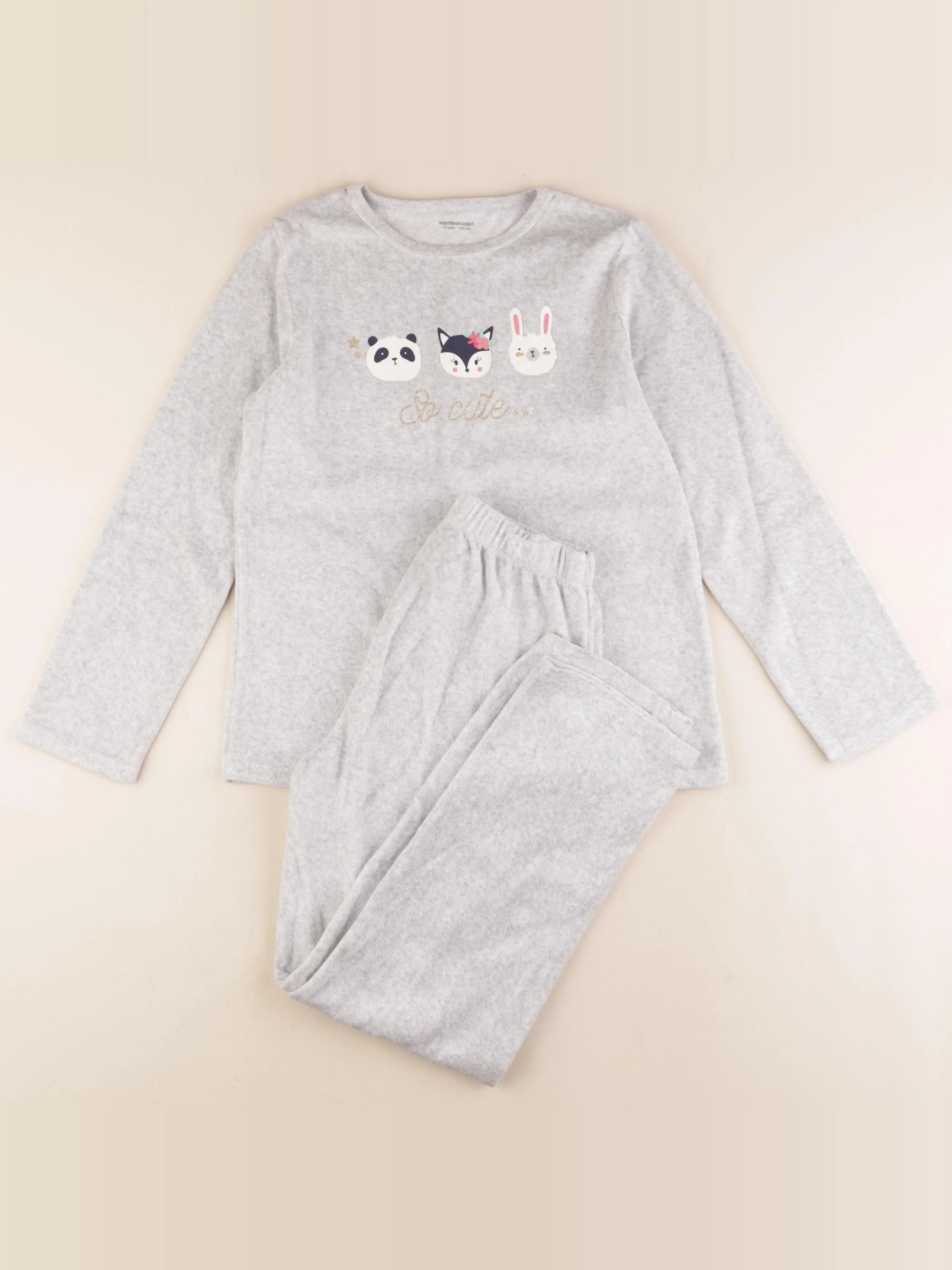 Vertbaudet - pyjama velours gris - 12 ans
