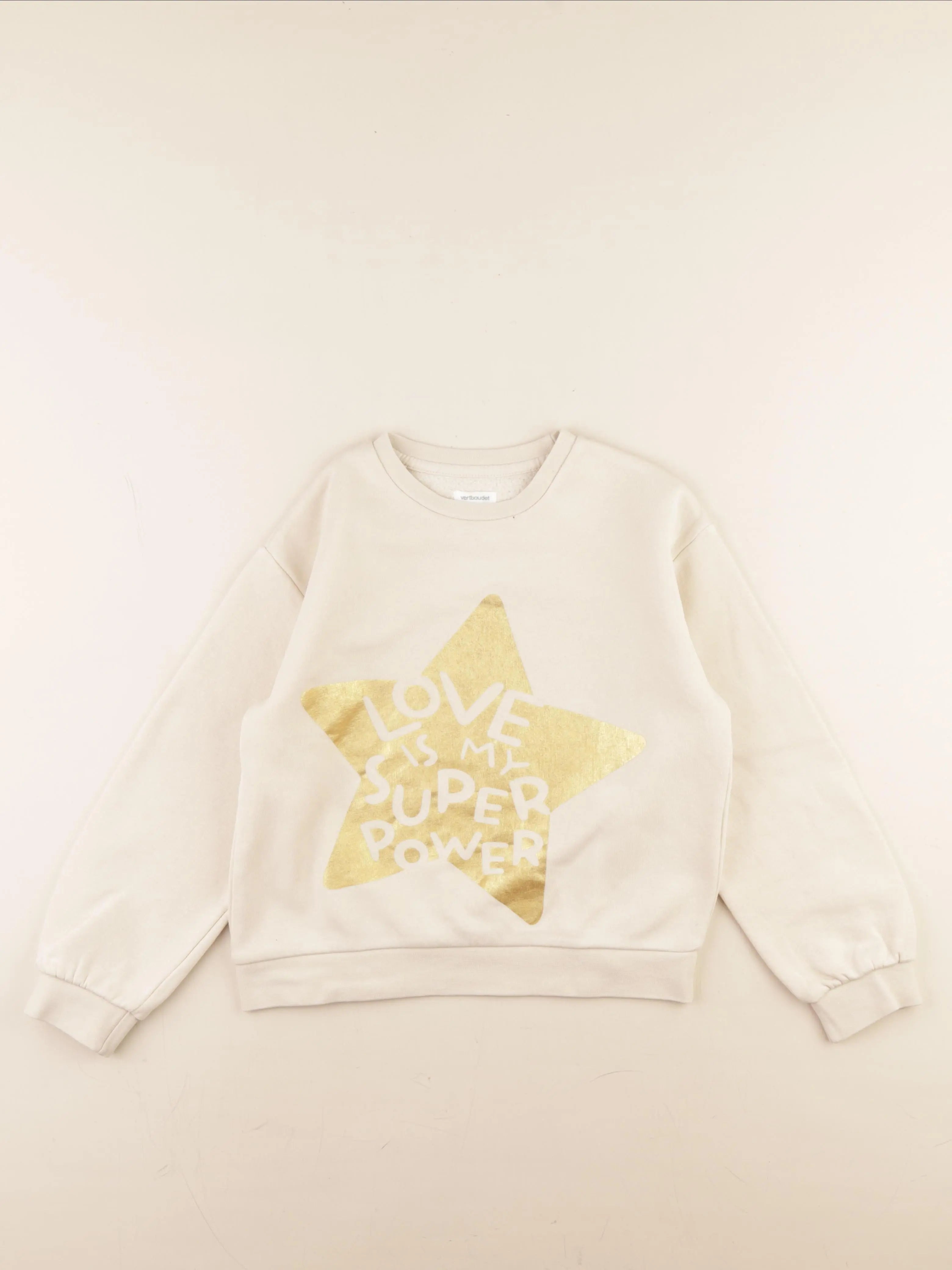 Vertbaudet - sweat beige, or - 10 ans