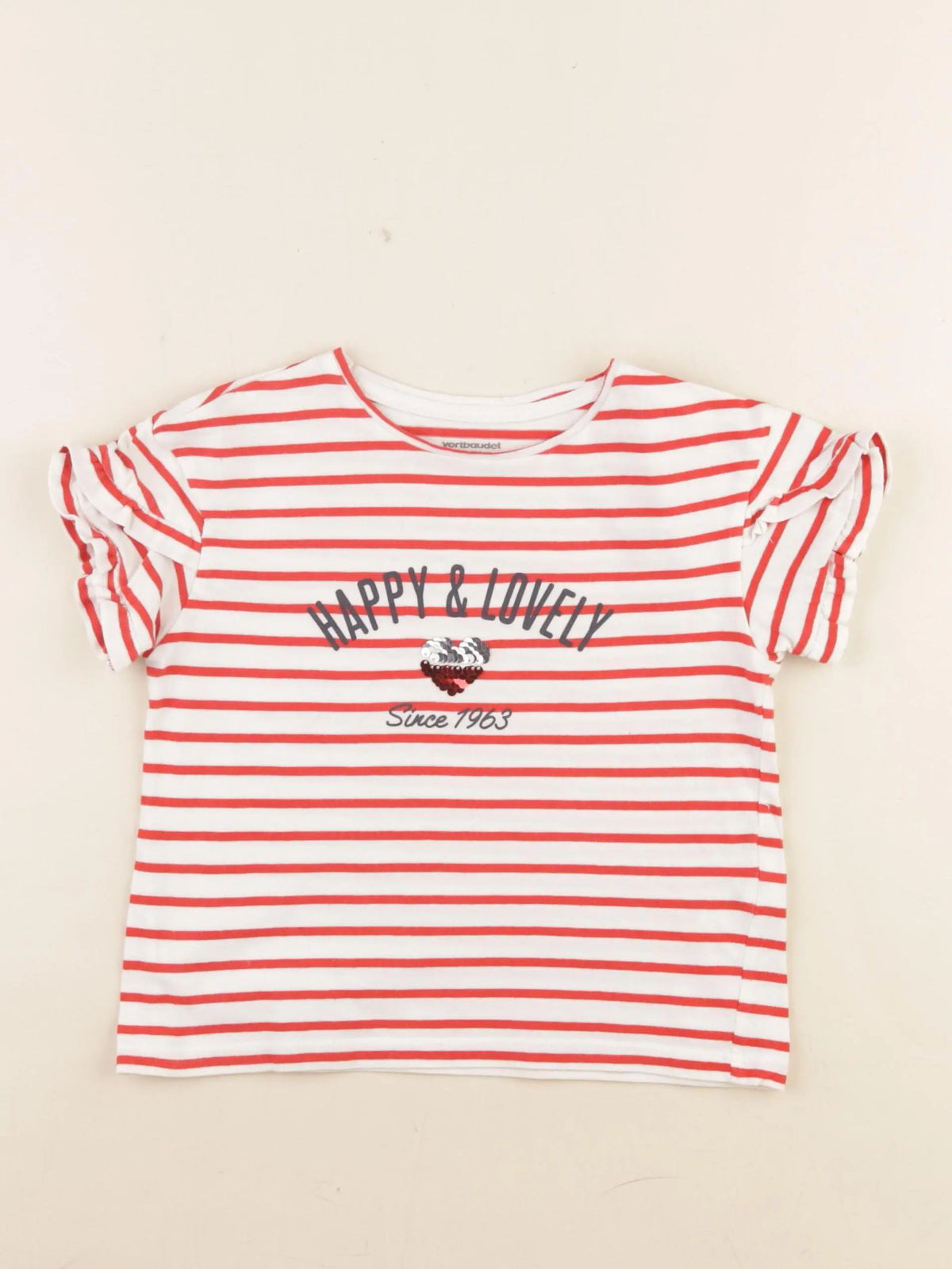 Vertbaudet - tee-shirt blanc, rouge - 4 ans