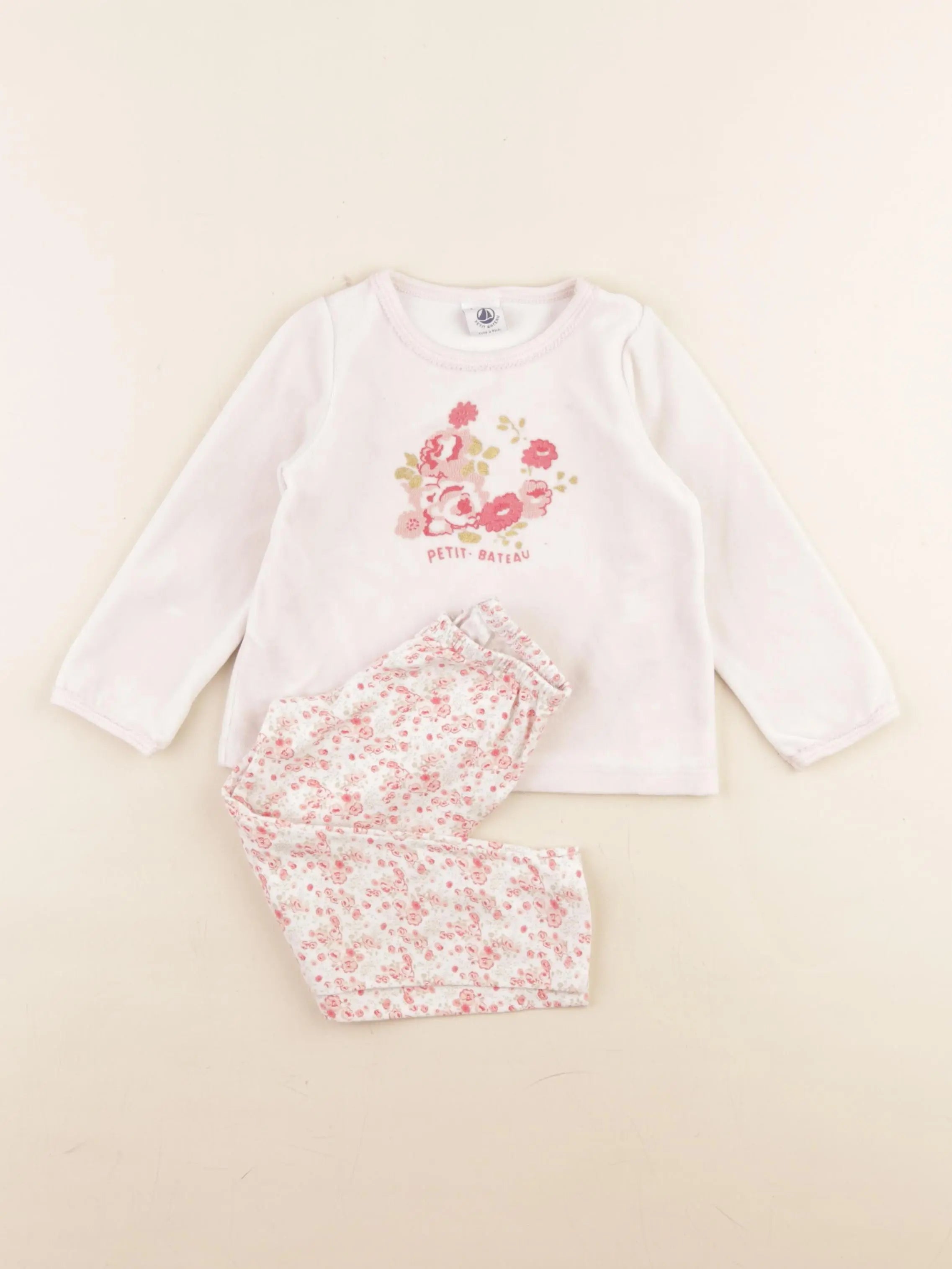 Petit Bateau - pyjama velours rose - 2 ans