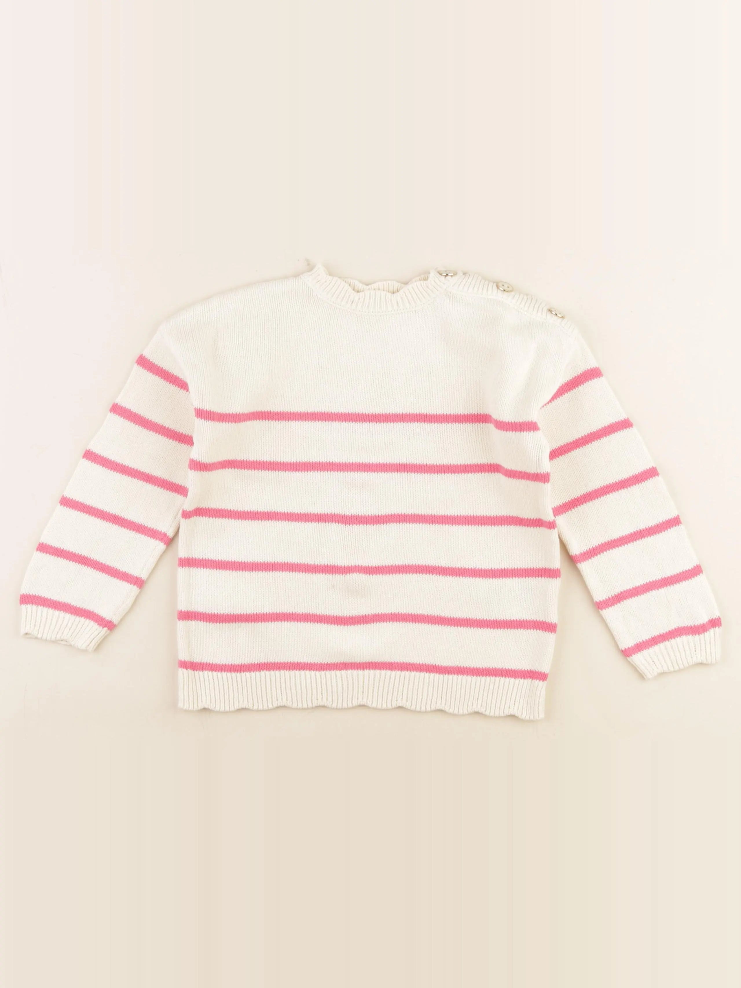 Vertbaudet - pull beige, rose - 4 ans