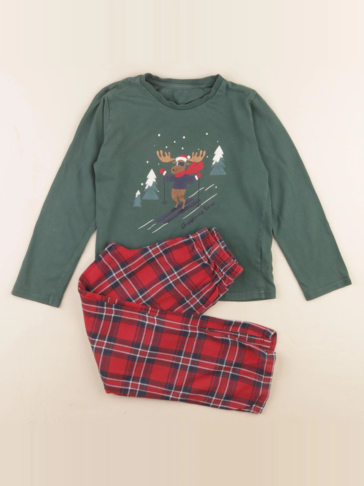 Vertbaudet - pyjama coton vert, rouge - 8 ans