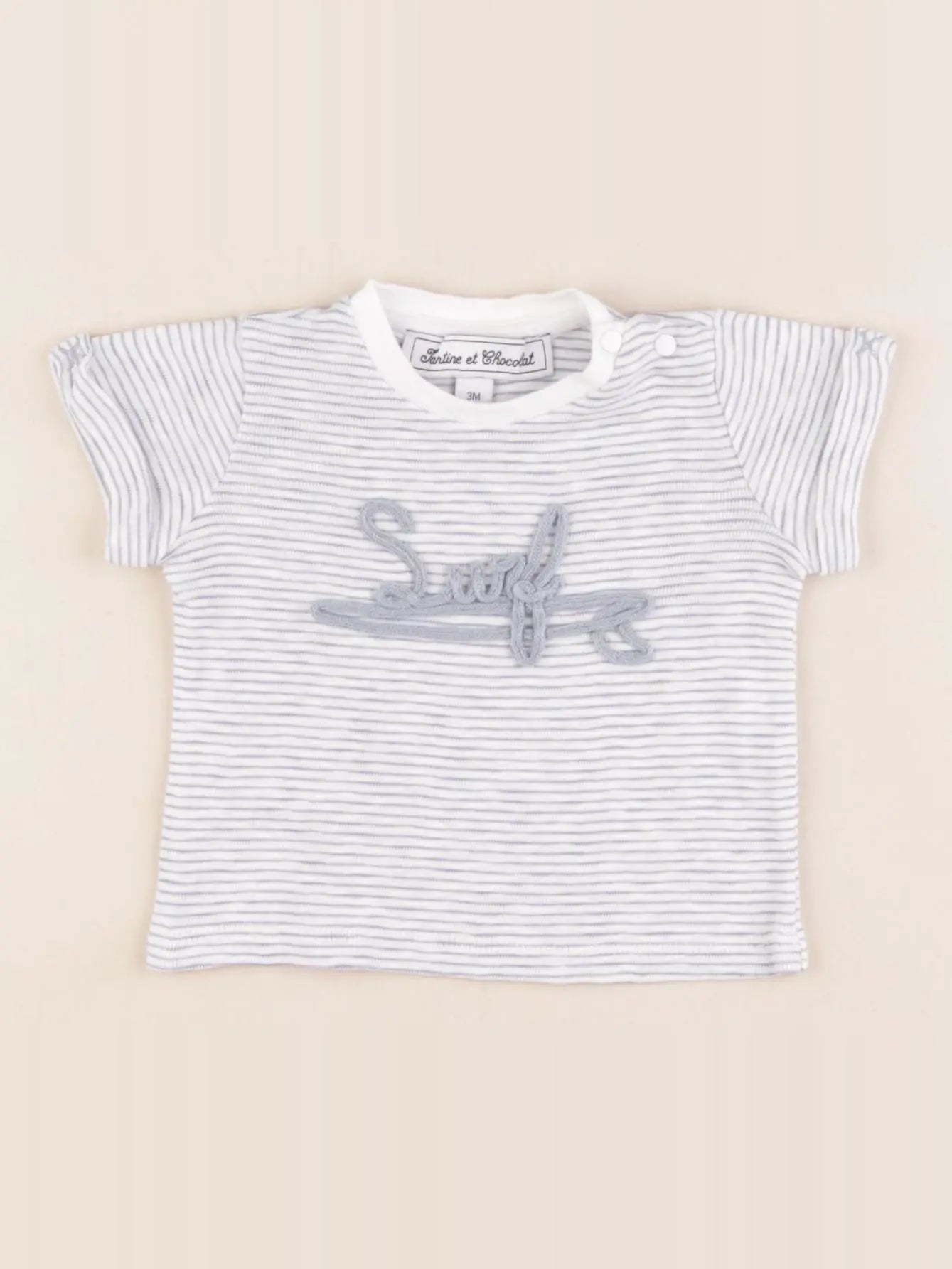 Tartine & Chocolat - tee-shirt blanc, bleu - 3 mois