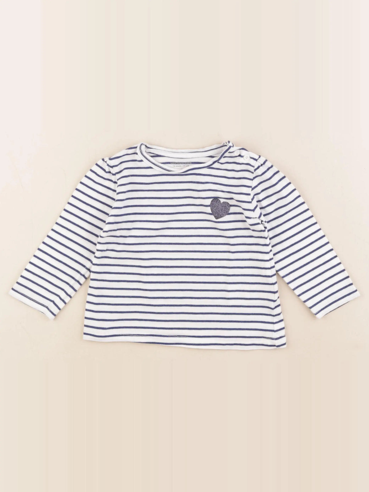 Vertbaudet - tee-shirt blanc, bleu - 12 mois