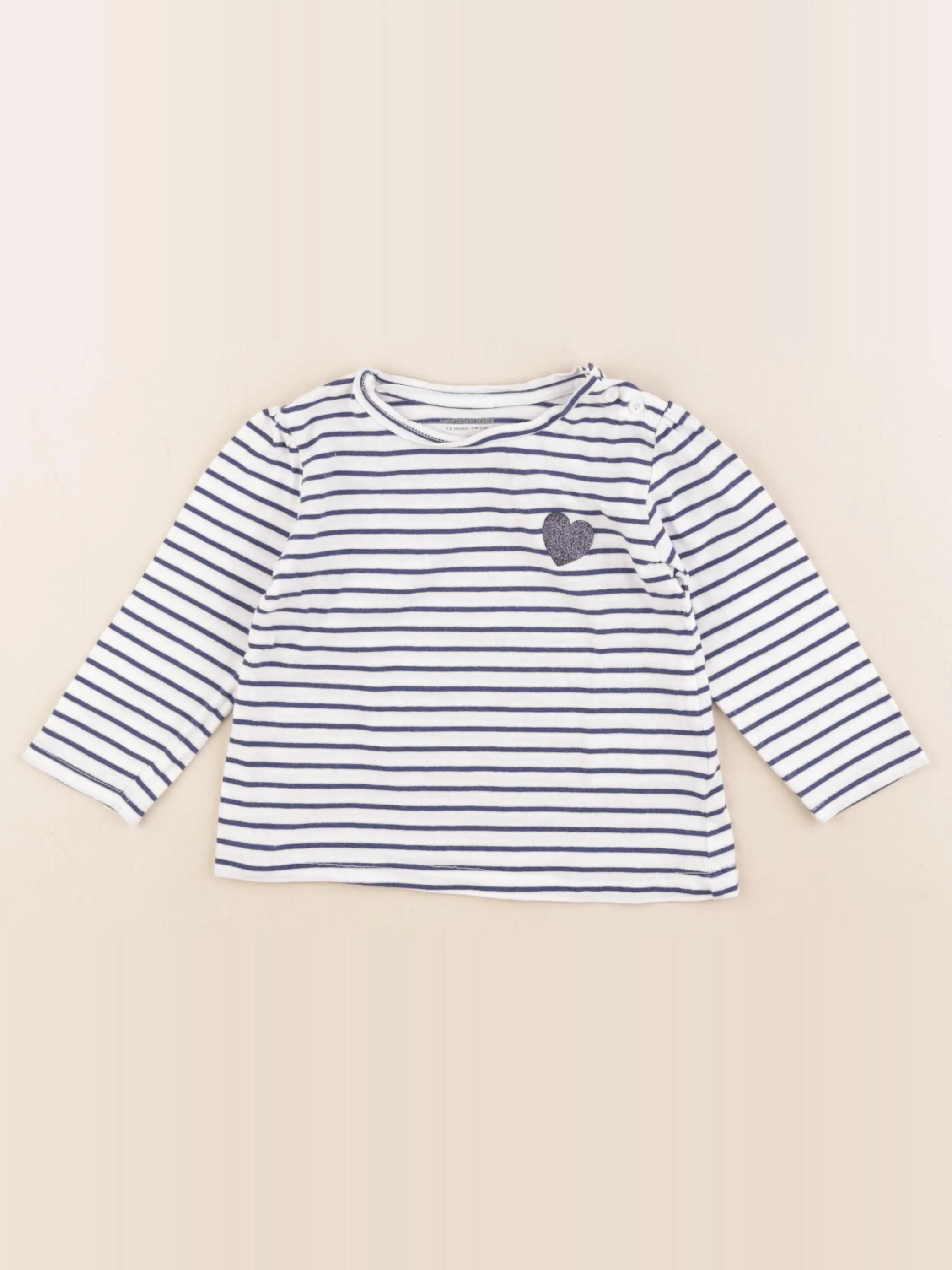Vertbaudet - tee-shirt blanc, bleu - 12 mois