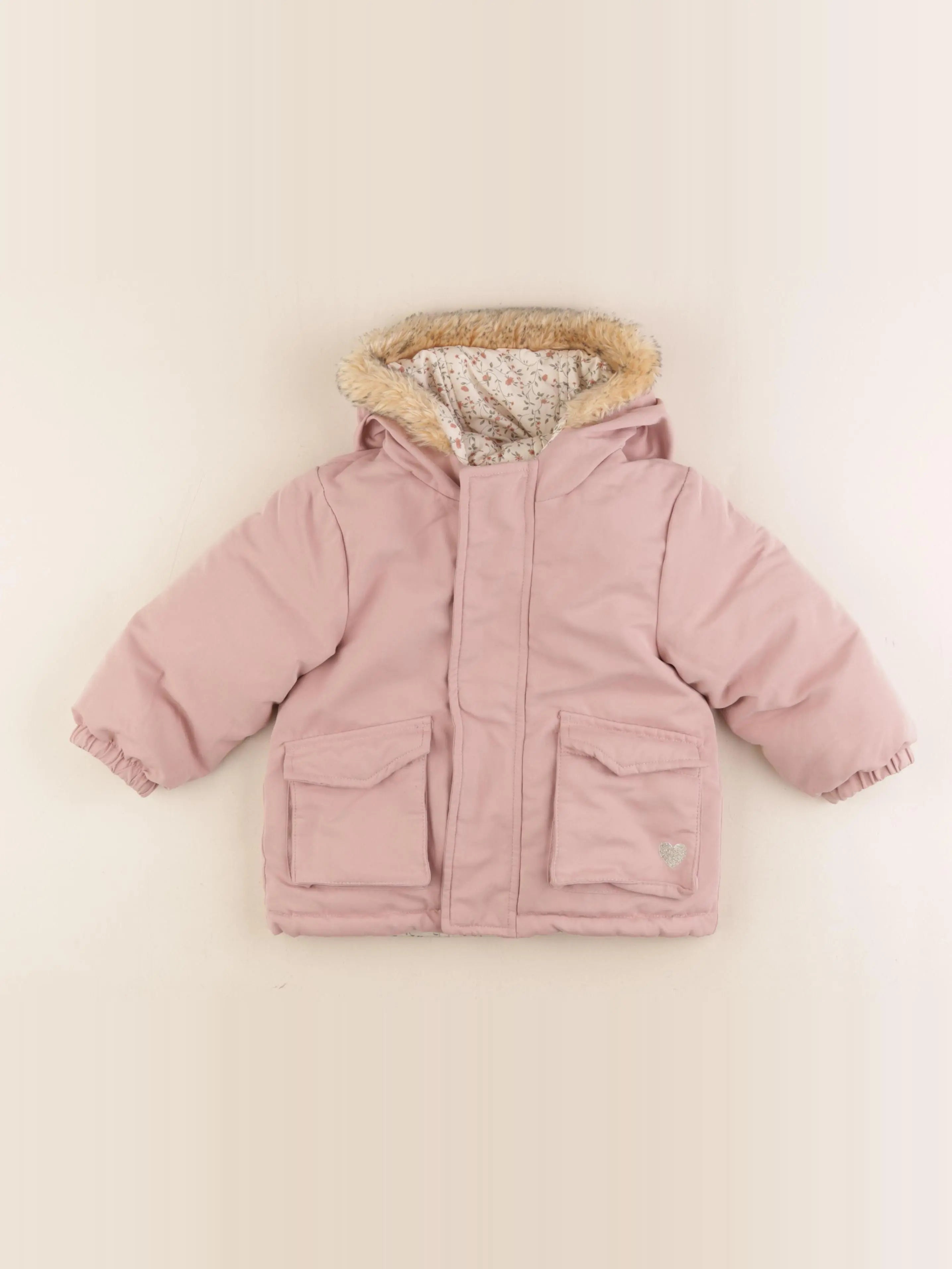 Vertbaudet - manteau rose, beige - 24 mois