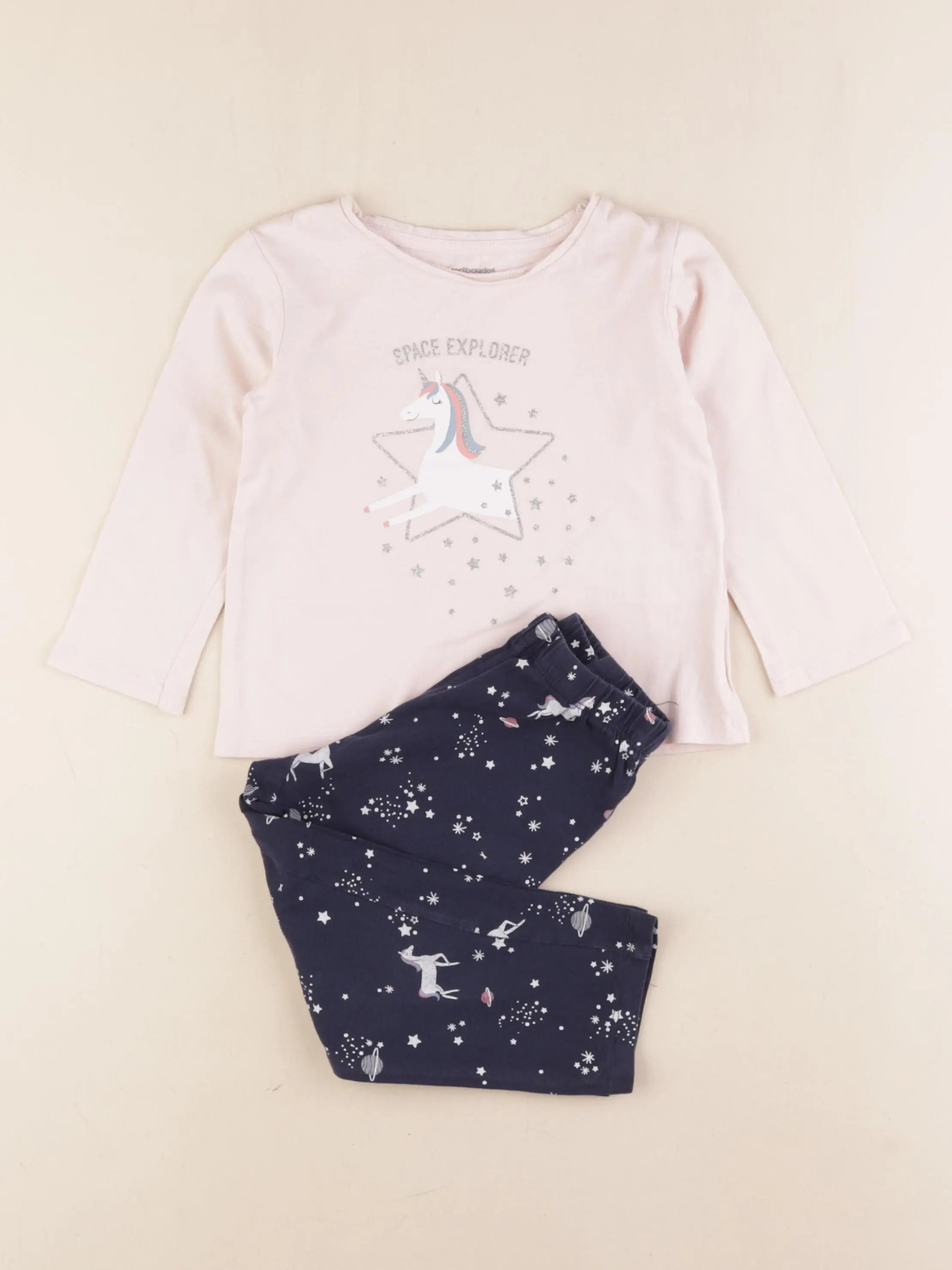 Vertbaudet - pyjama coton bleu, rose - 3 ans