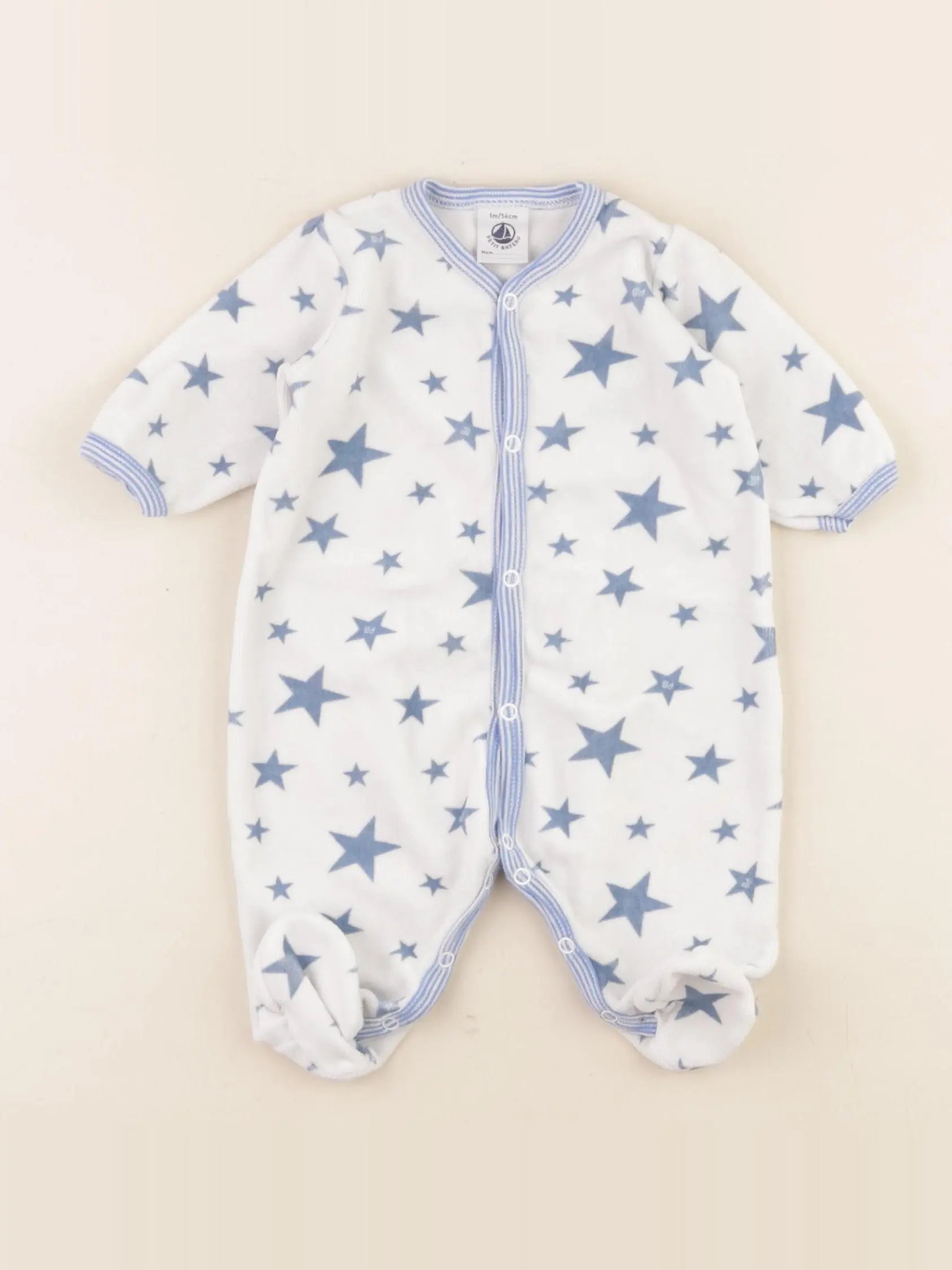 Petit Bateau - pyjama velours bleu, blanc - 1 mois