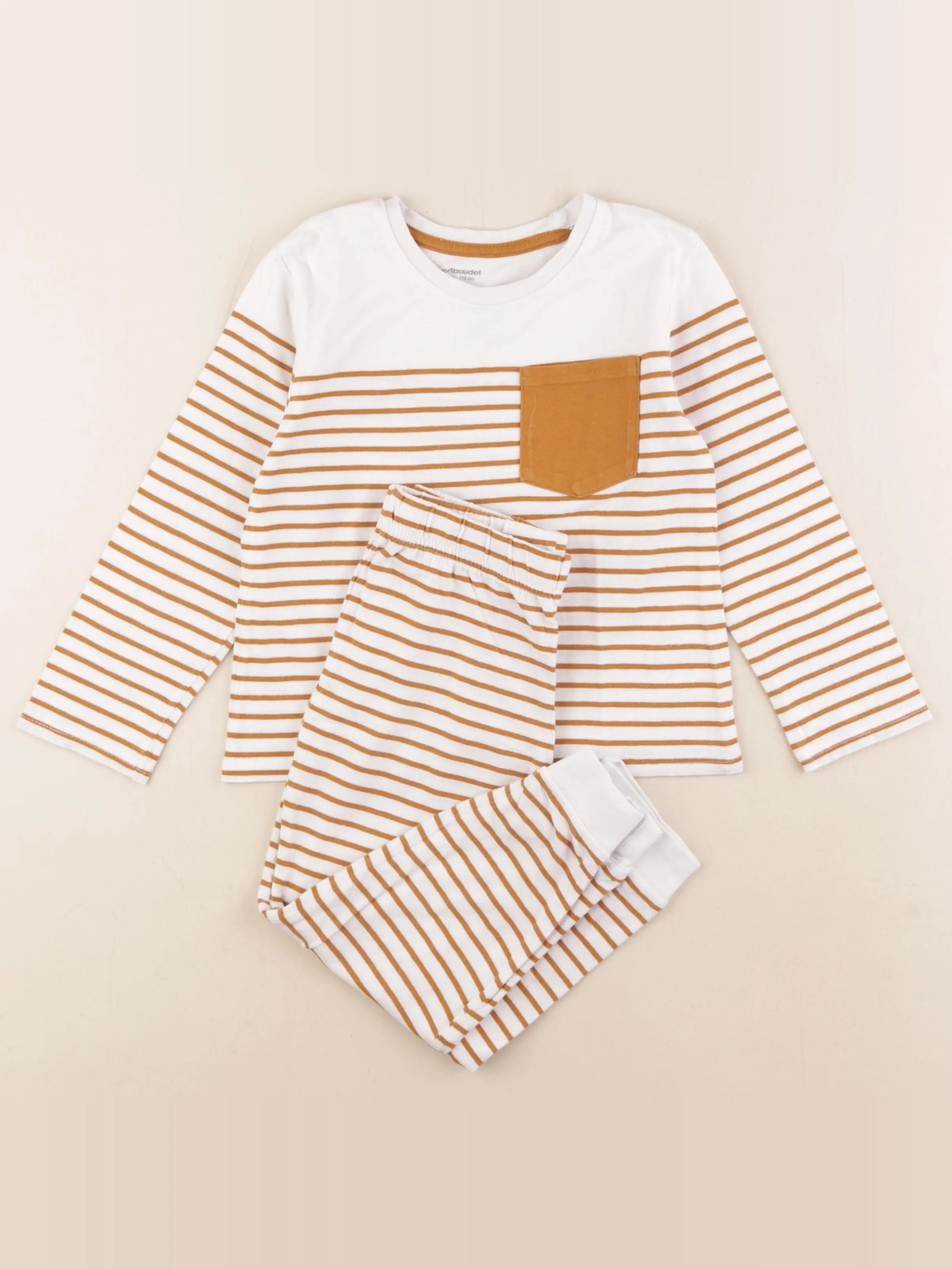 Vertbaudet - pyjama coton blanc, marron - 5 ans