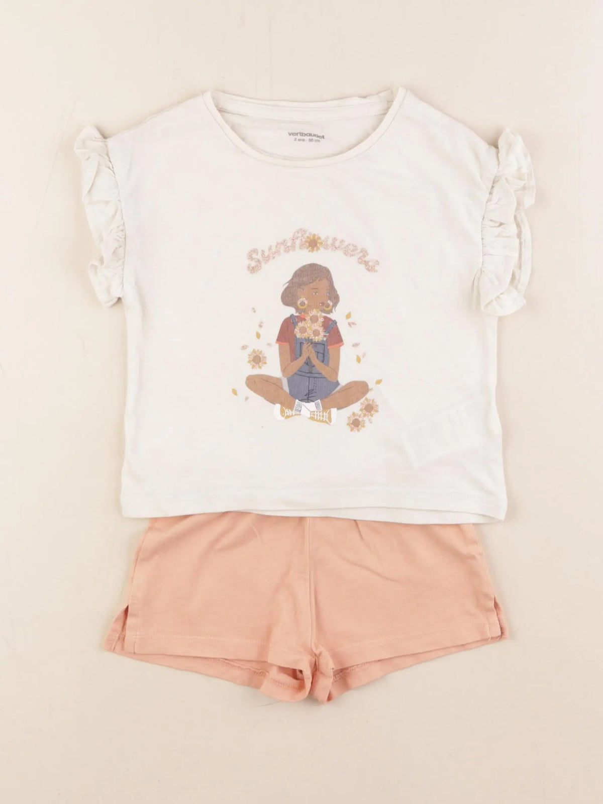 Vertbaudet - pyjama coton beige, orange - 2 ans