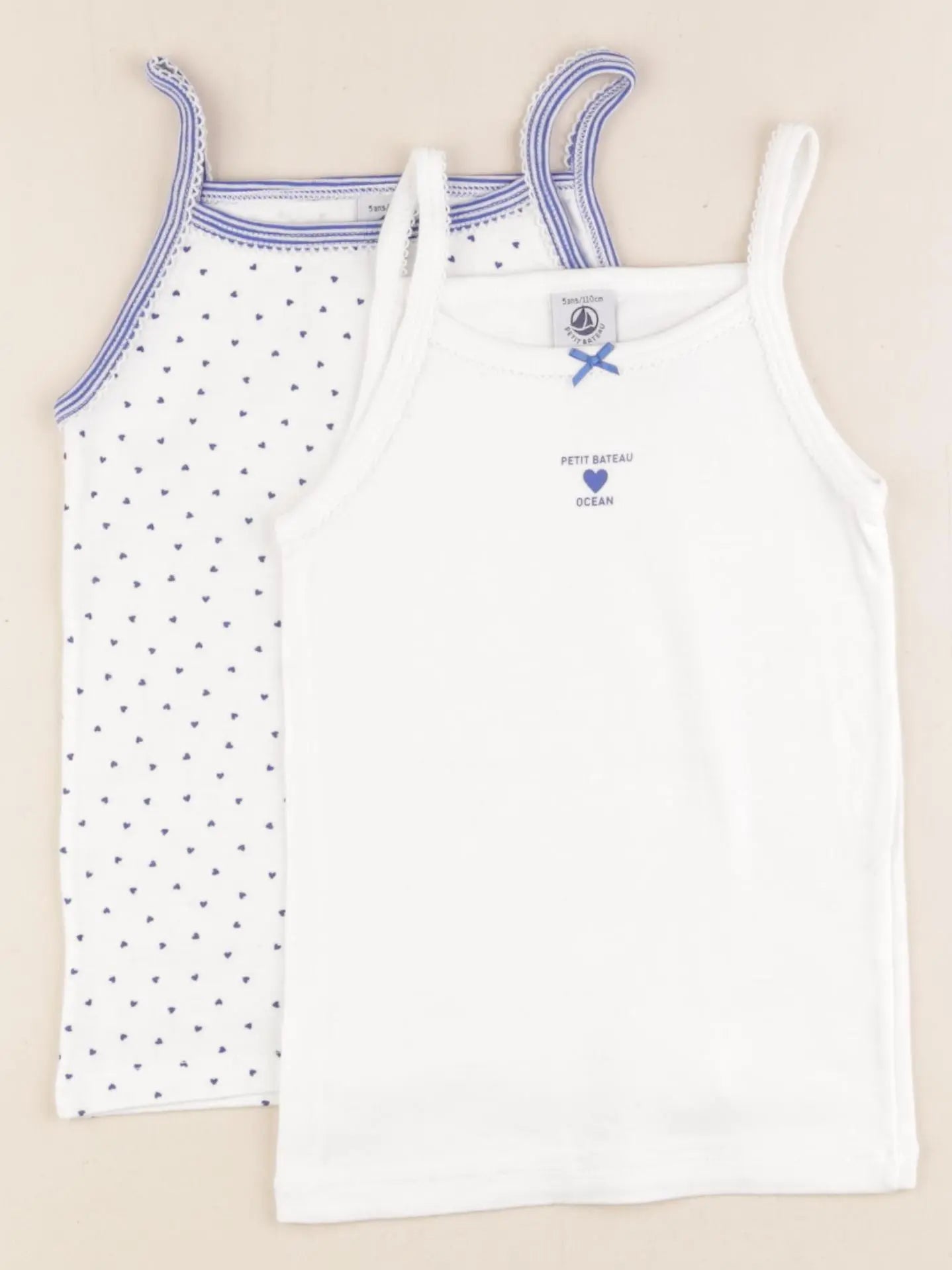 Petit Bateau - lot de 2 maillots de corps blanc, bleu - 5 ans