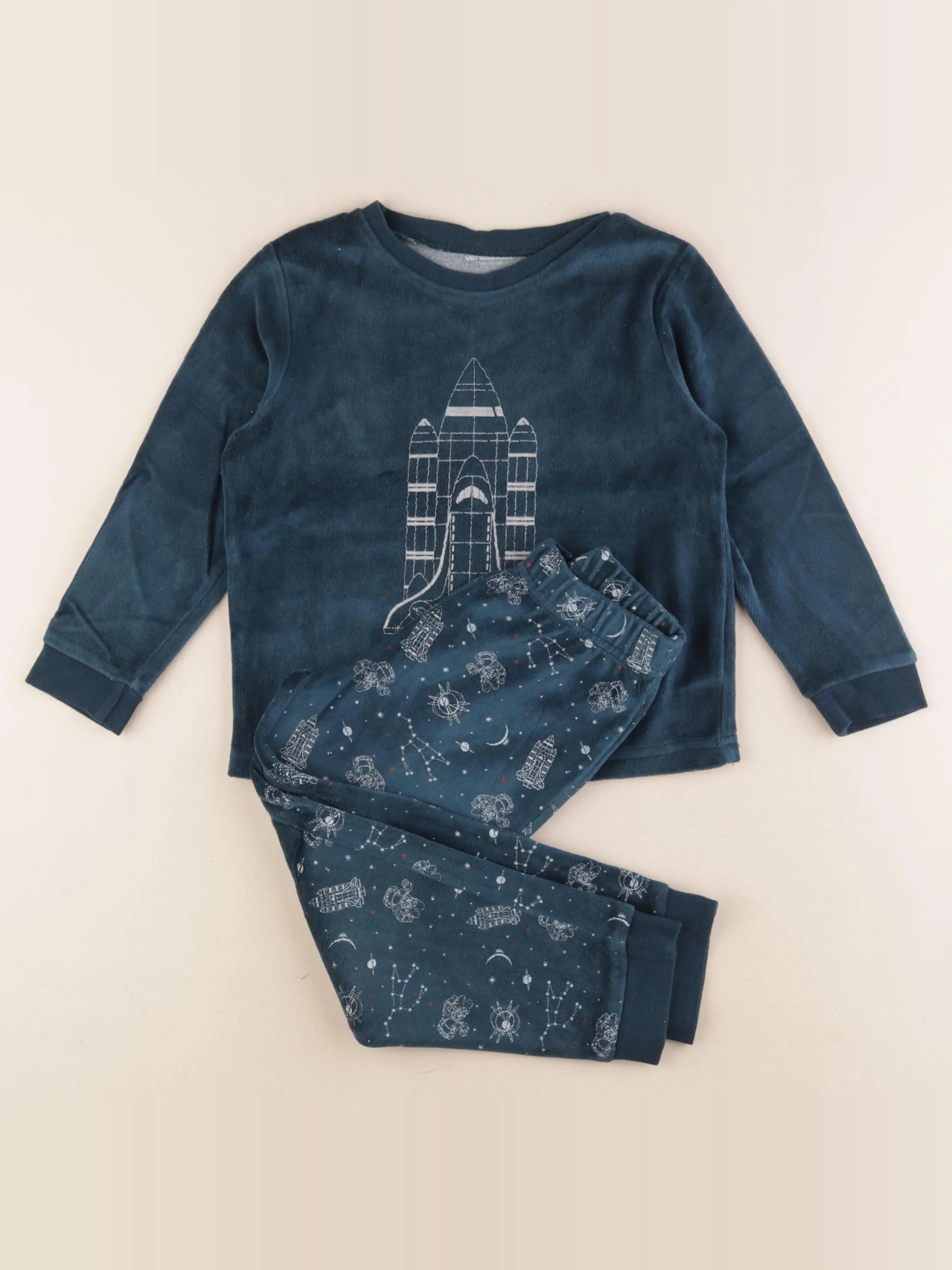 Vertbaudet - pyjama velours bleu - 5 ans