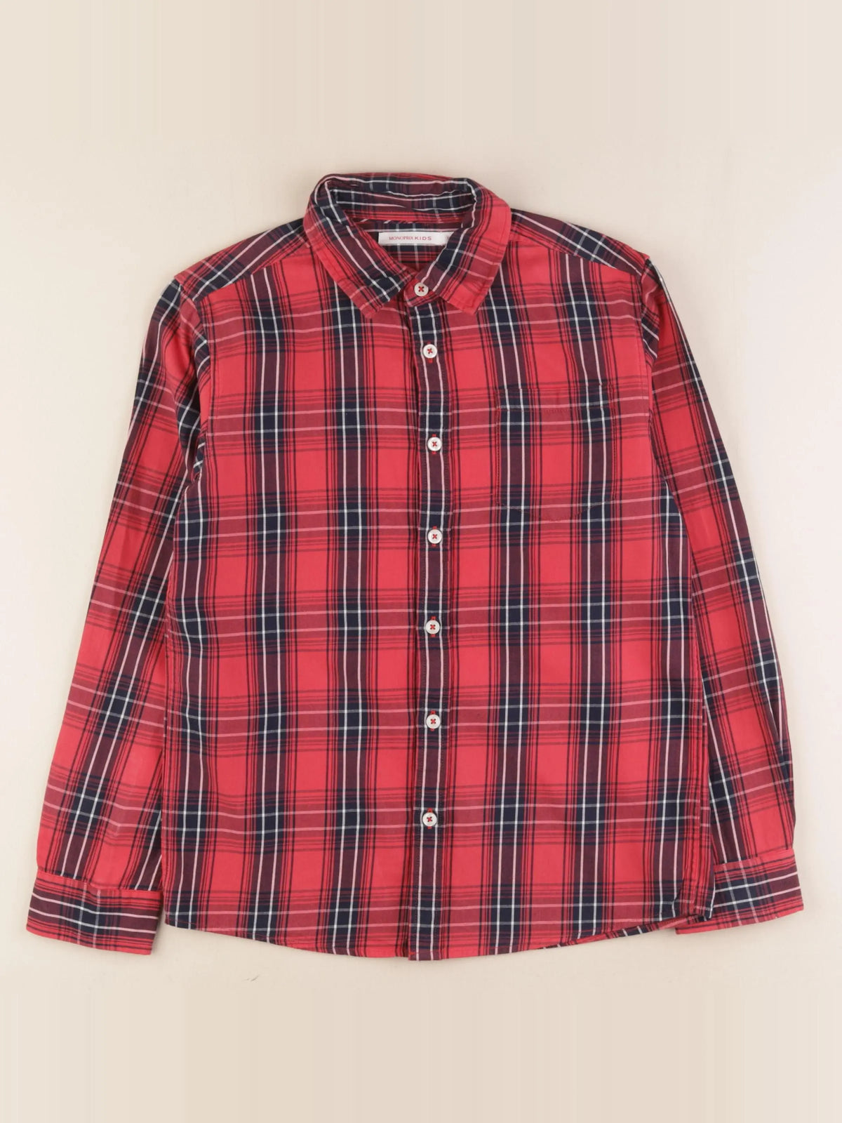 Monoprix - chemise rouge, bleu - 10 ans