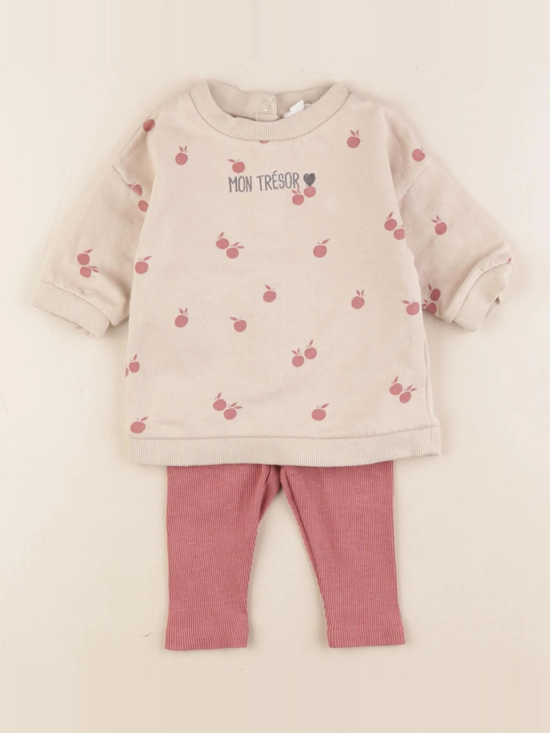 Vertbaudet - ensemble beige, rose - 6 mois