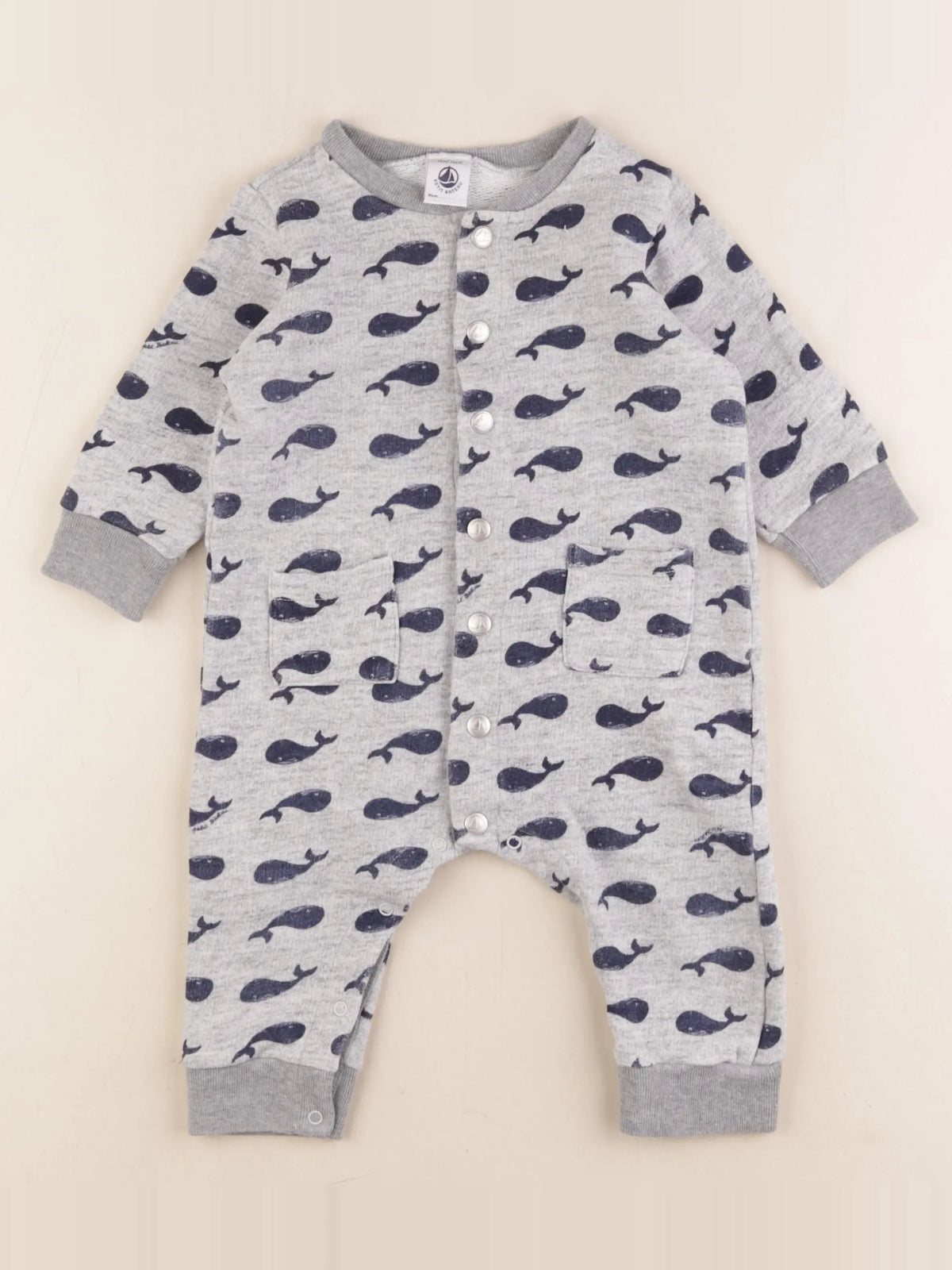 Petit Bateau - combinaison gris, bleu - 12 mois