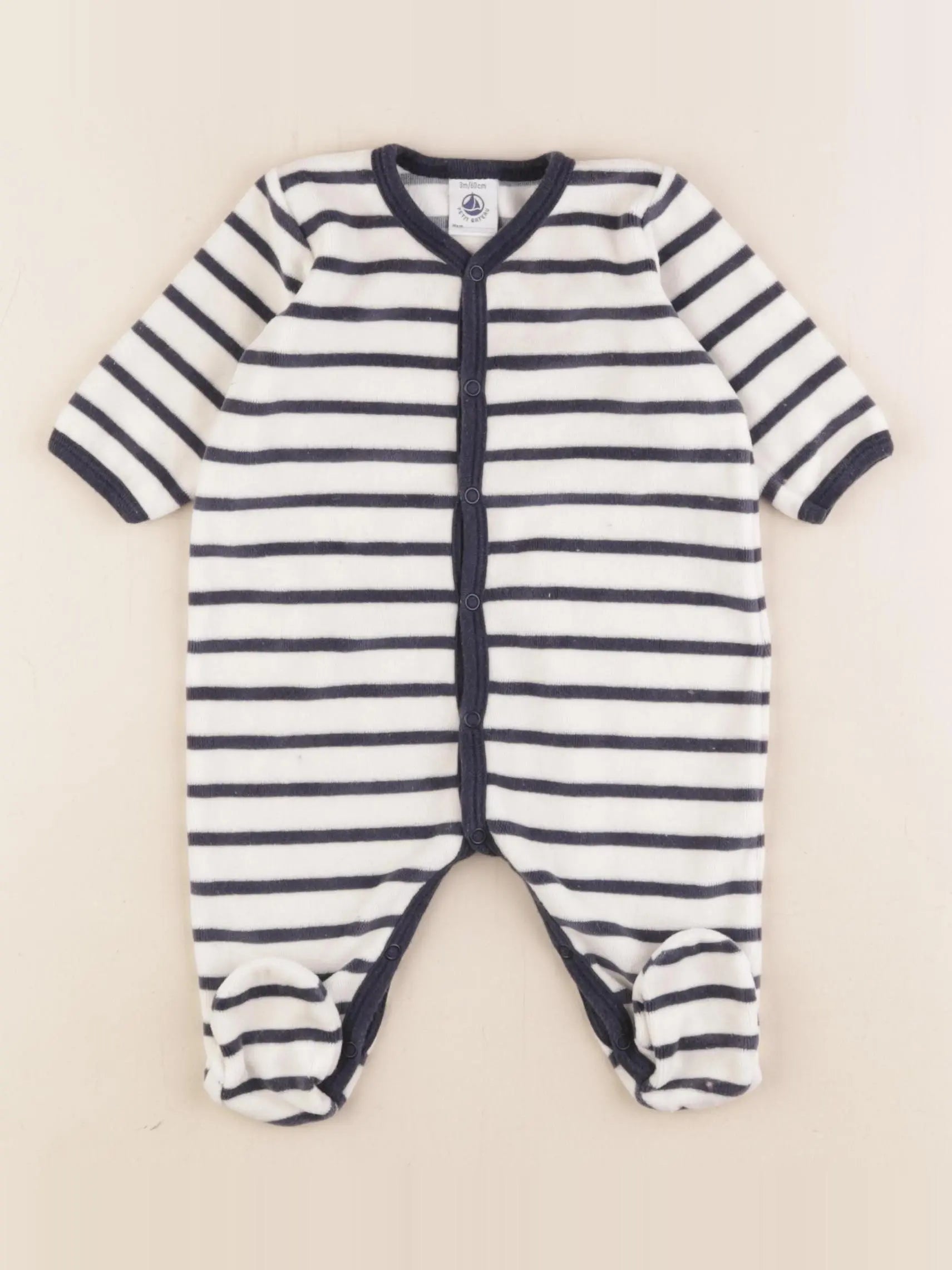Petit Bateau - pyjama velours blanc, bleu - 3 mois