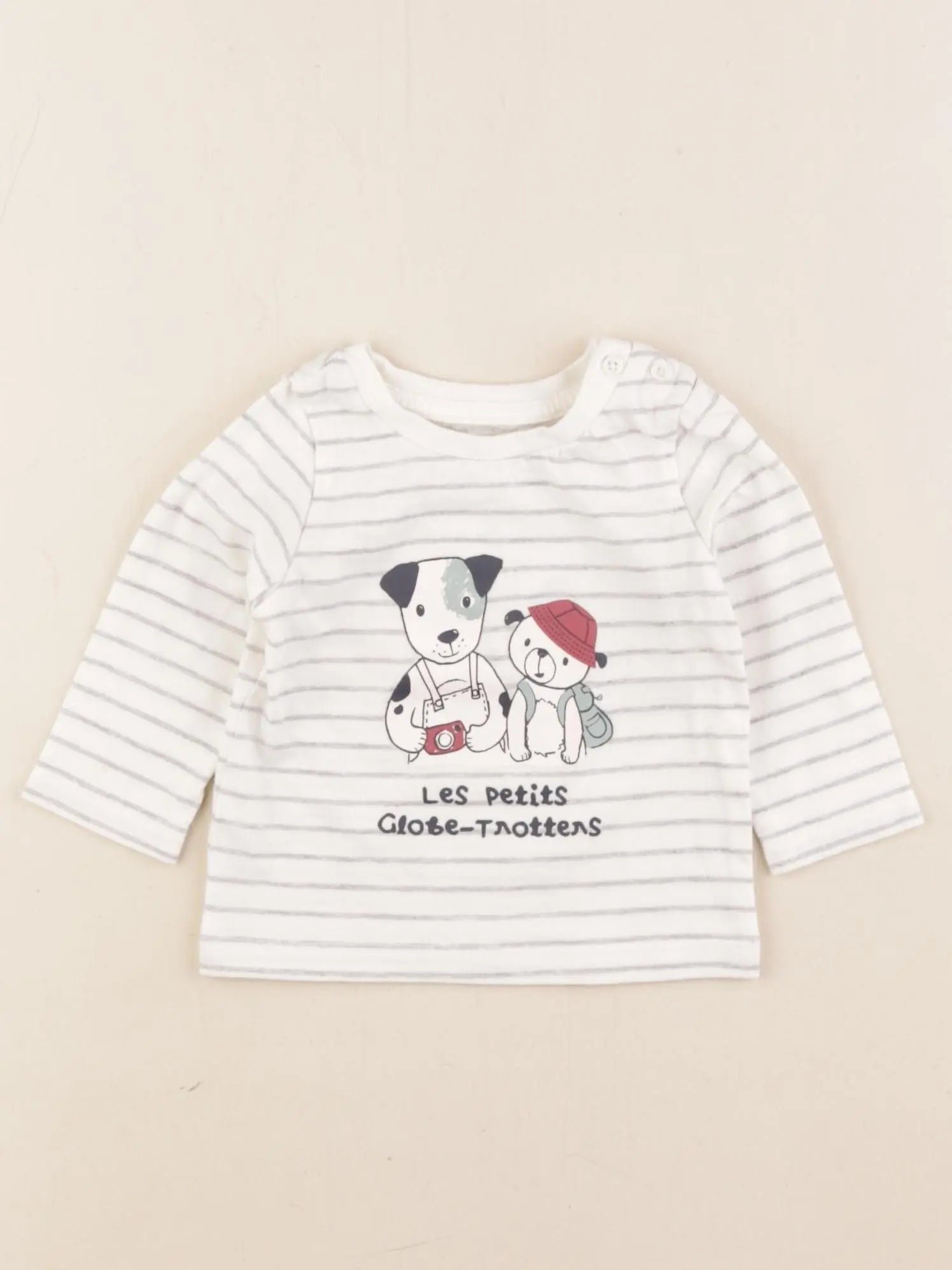Vertbaudet - tee-shirt blanc, gris - 3 mois