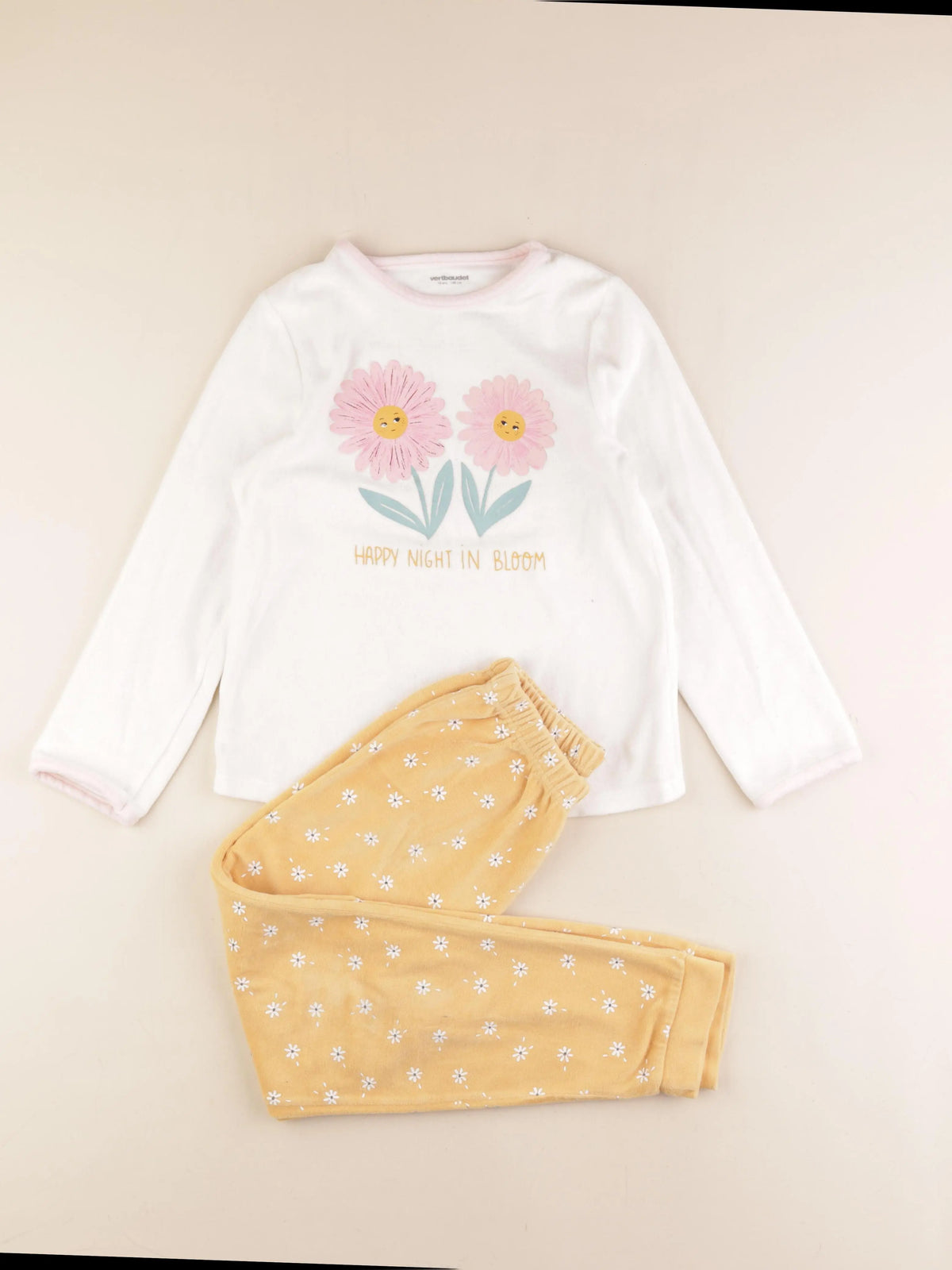 Vertbaudet - pyjama velours rose, jaune - 10 ans