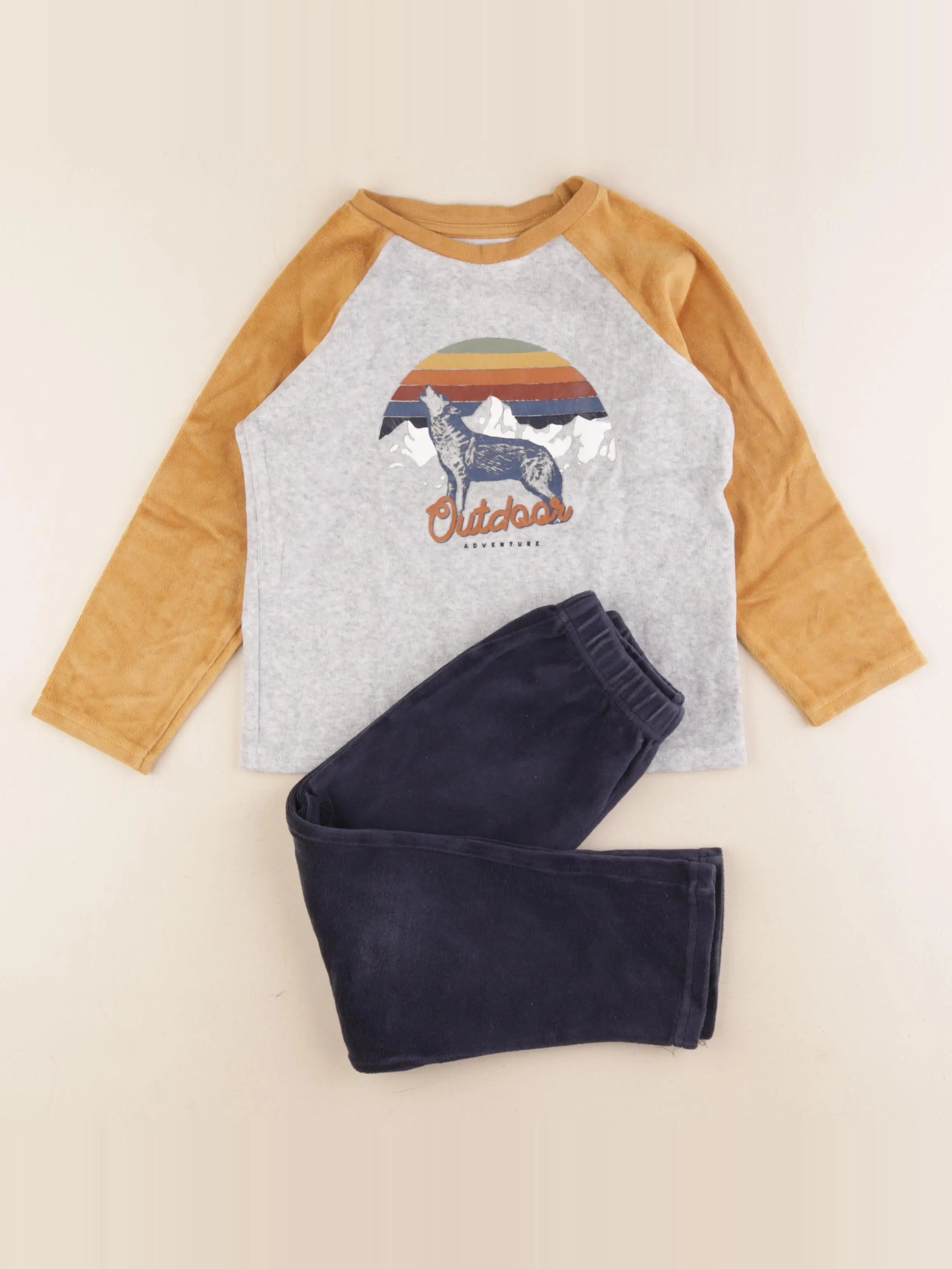 Vertbaudet - pyjama velours bleu, gris - 5 ans