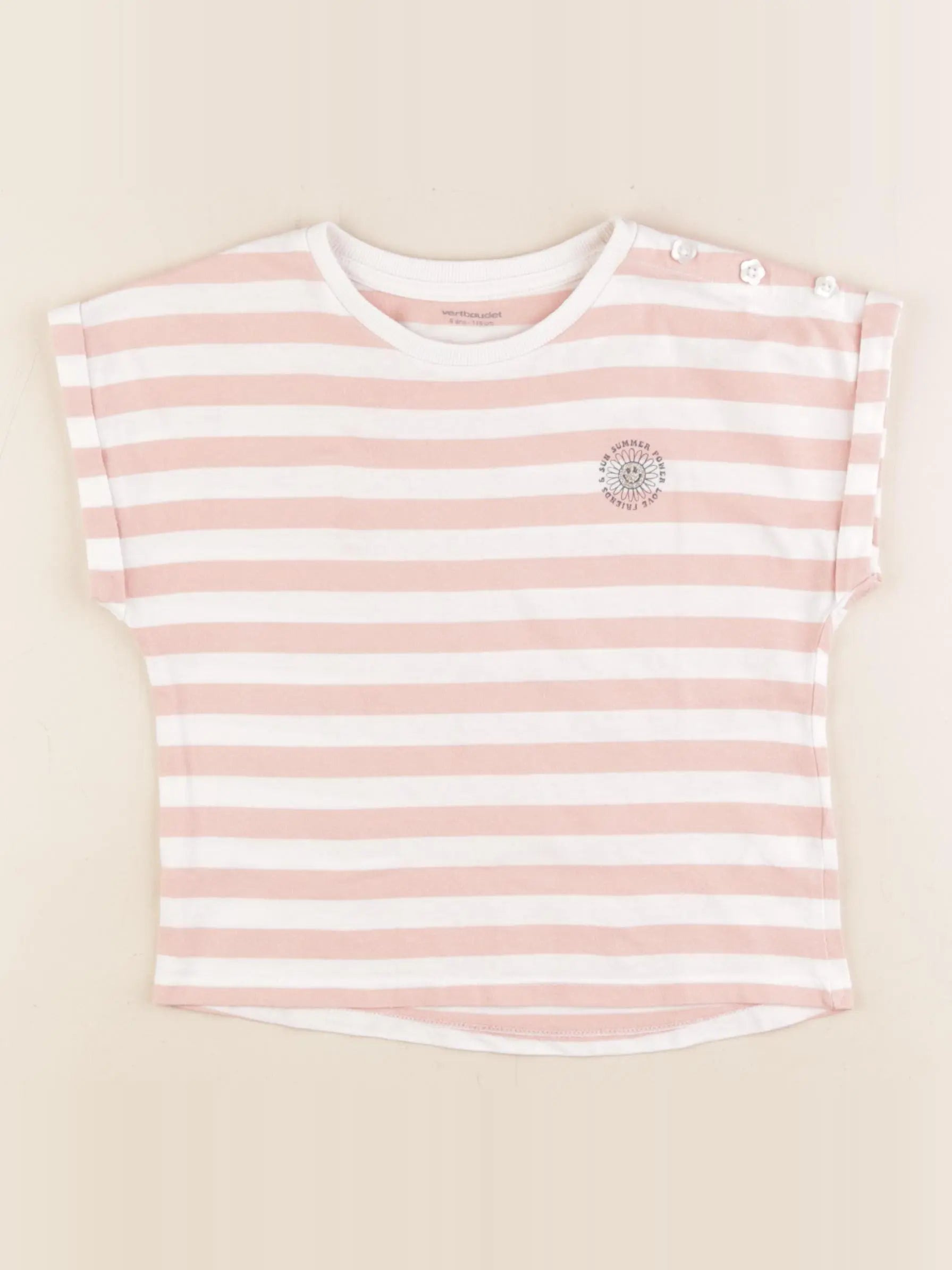 Vertbaudet - tee-shirt blanc, rose - 6 ans
