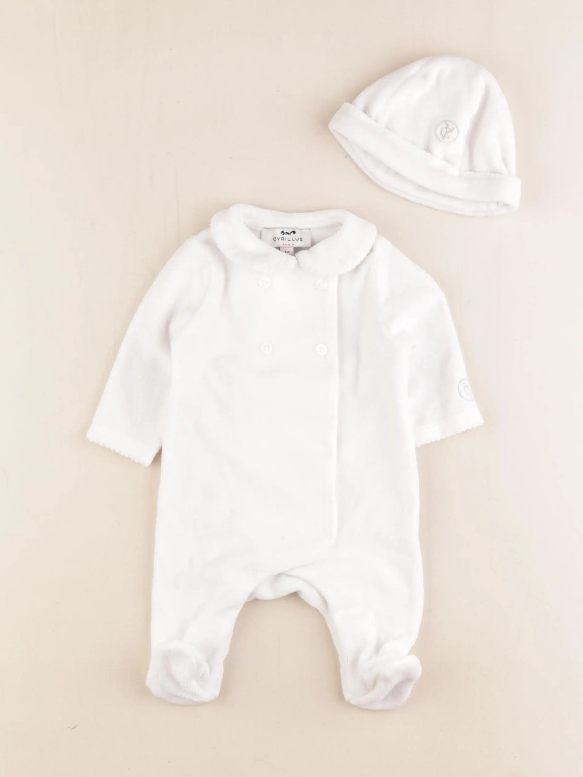 Cyrillus - pyjama velours blanc - 1 mois