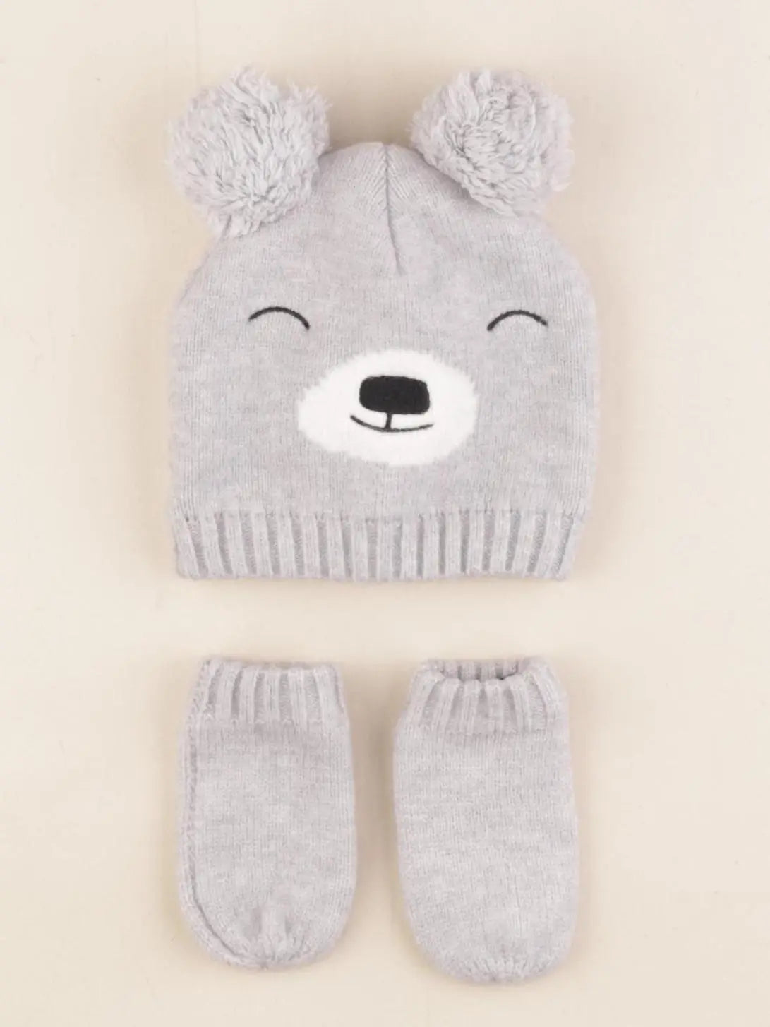 Vertbaudet - ensemble bonnet/moufles gris - 3/6 mois