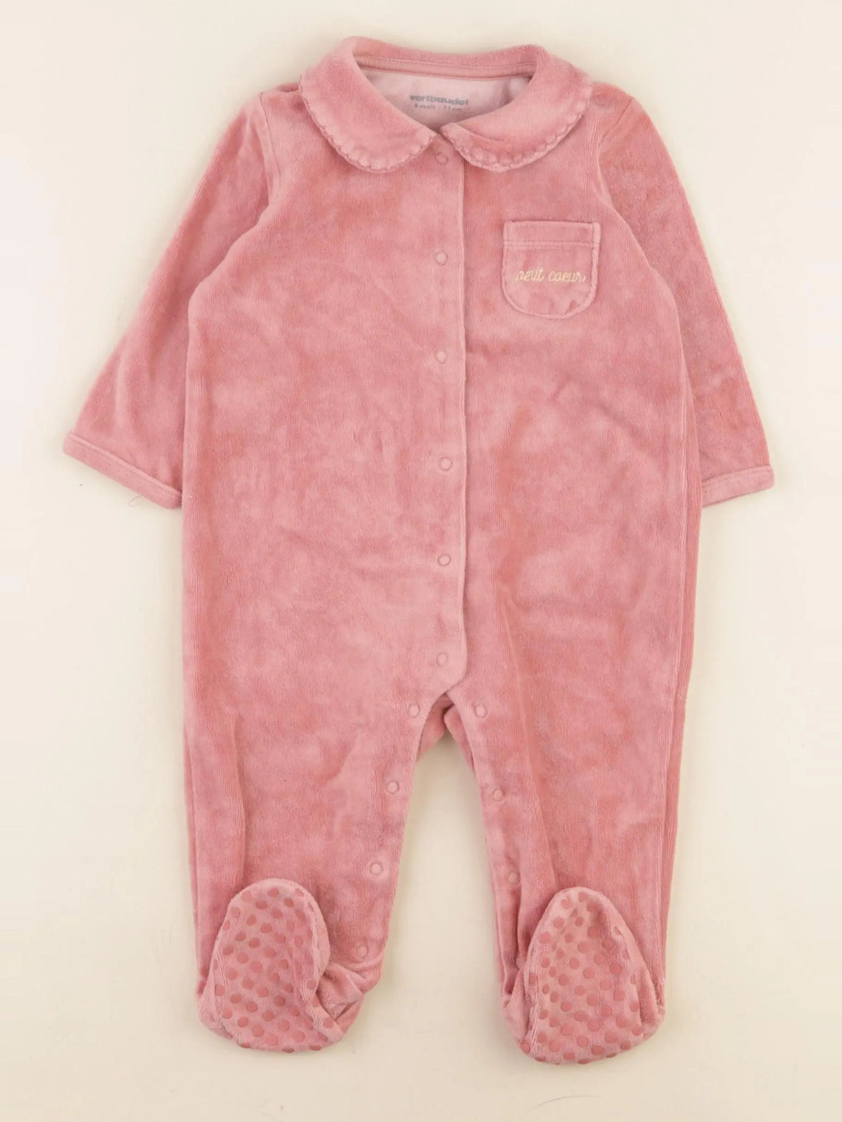 Vertbaudet - pyjama velours rose - 9 mois