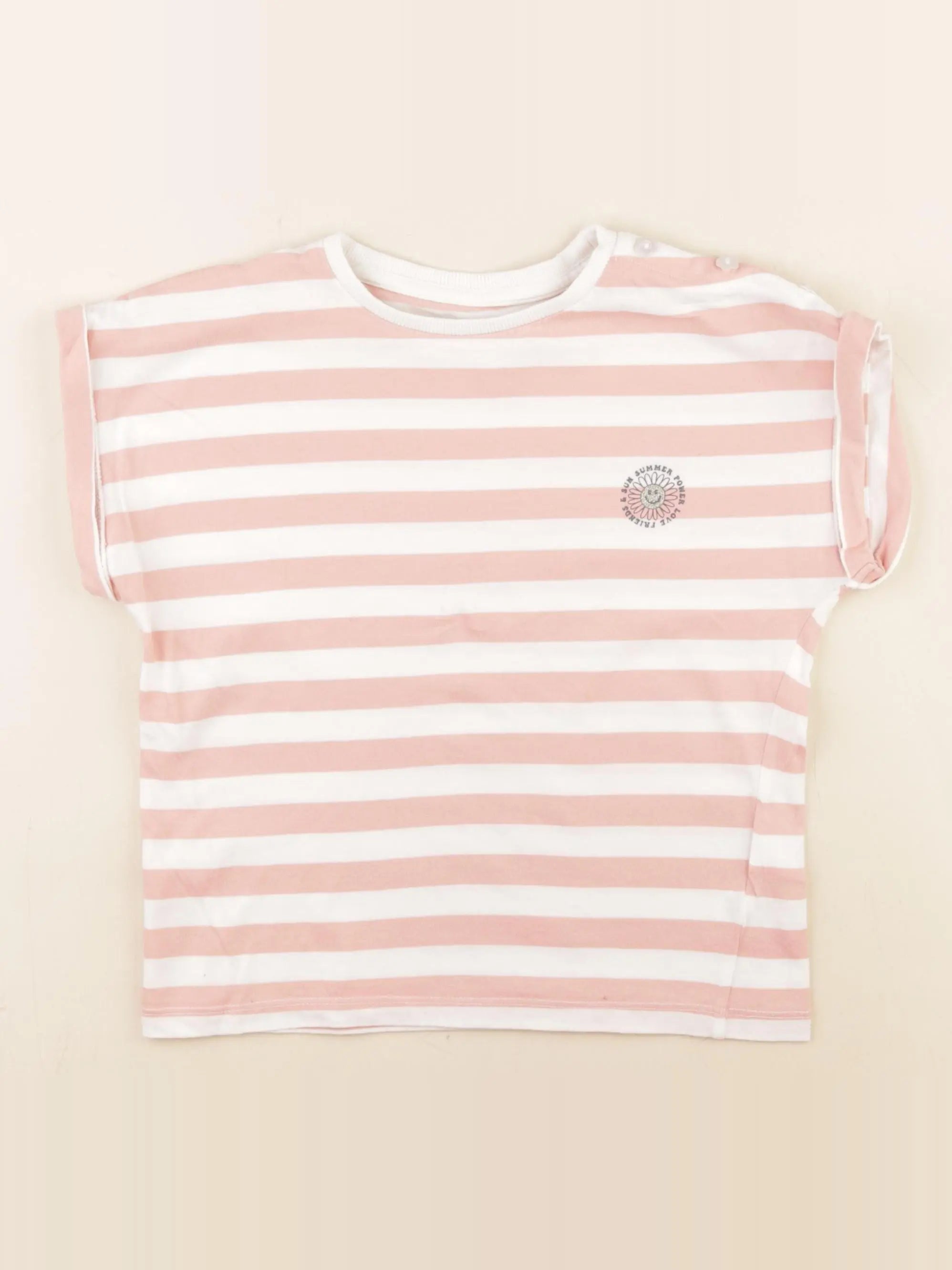 Vertbaudet - tee-shirt blanc, rose - 8 ans