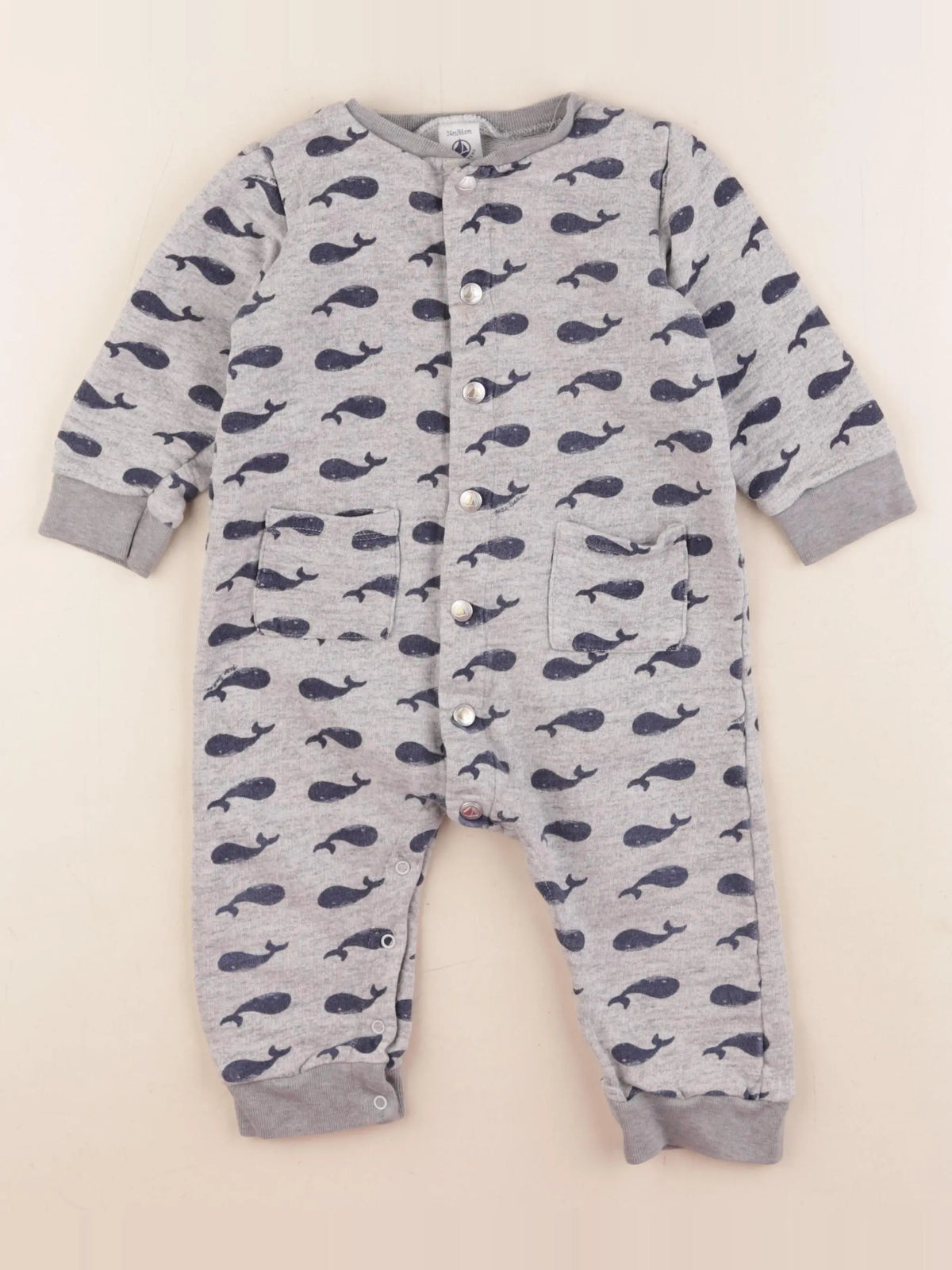 Petit Bateau - combinaison gris, bleu - 24 mois