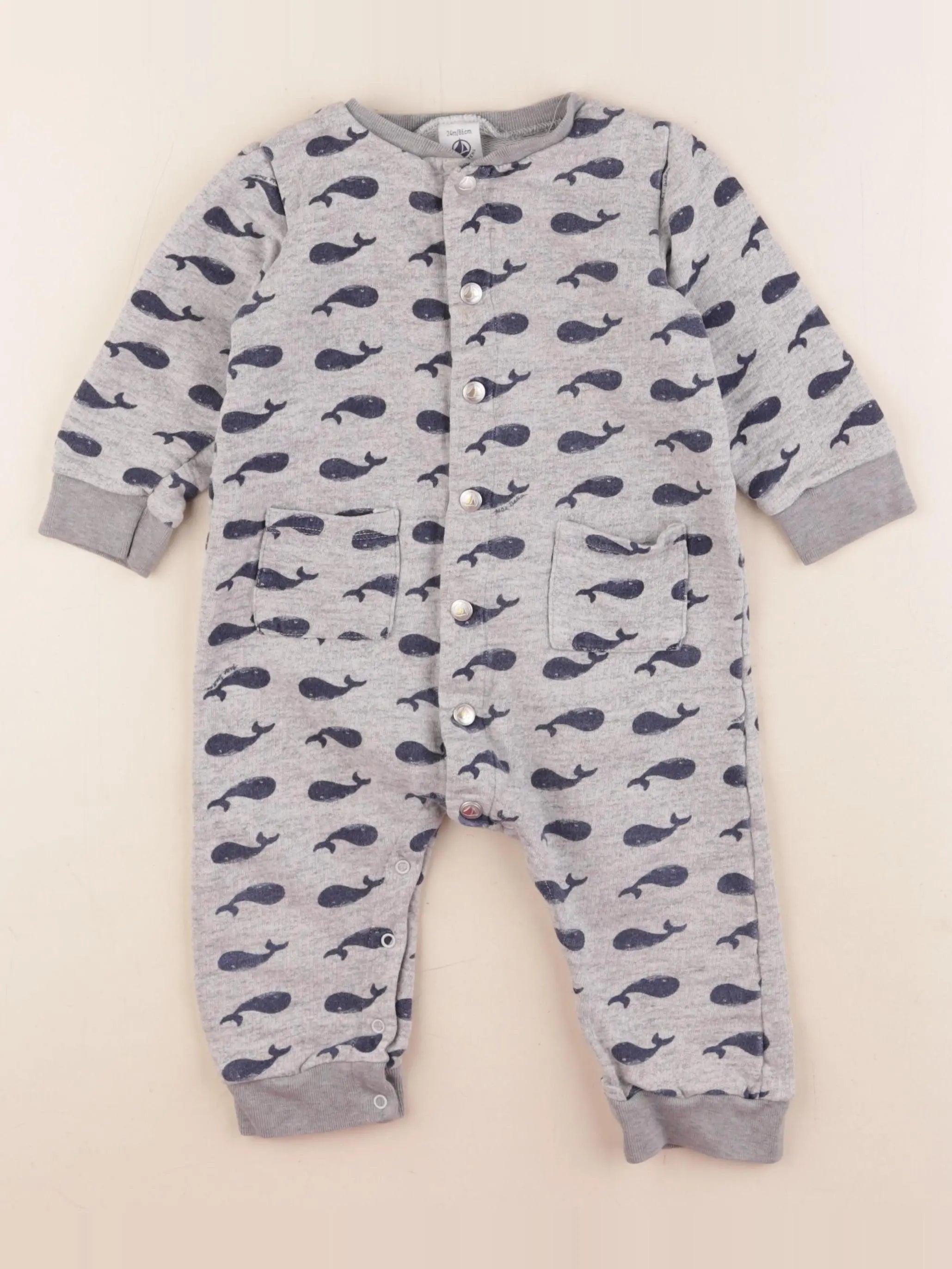 Petit Bateau - combinaison gris, bleu - 24 mois