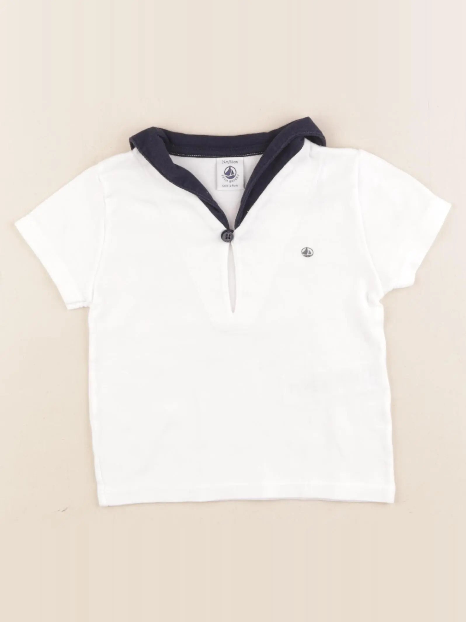 Petit Bateau - tee-shirt blanc, bleu - 2 ans